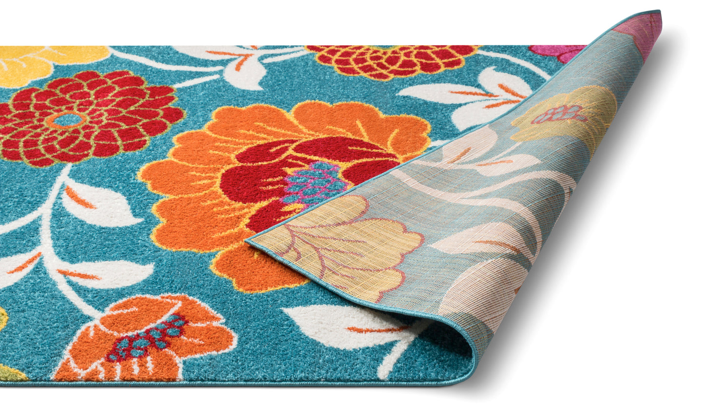 Starbright Daisy Flowers Blue Kids Rug 0926
