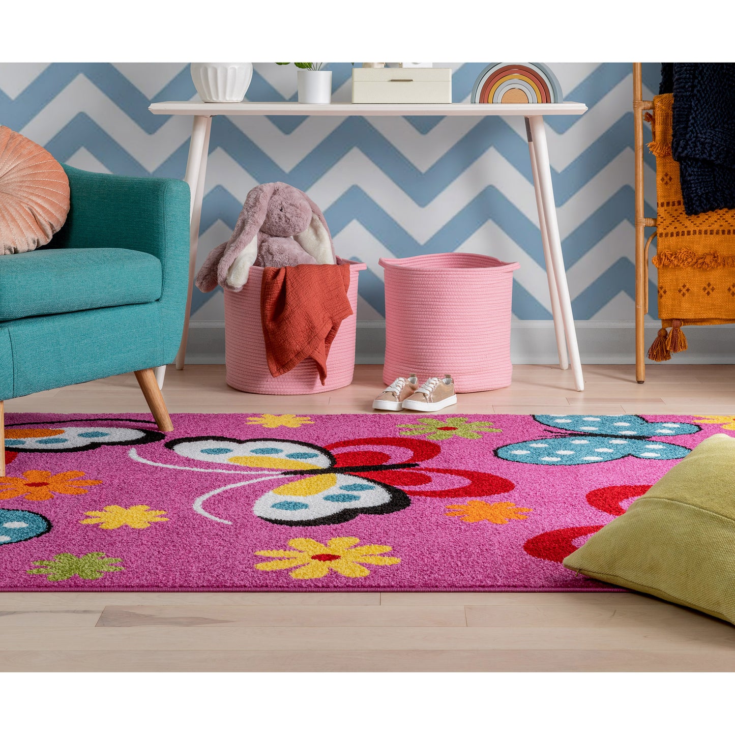 Starbright Daisy Butterflies Pink Kids Rug 0930