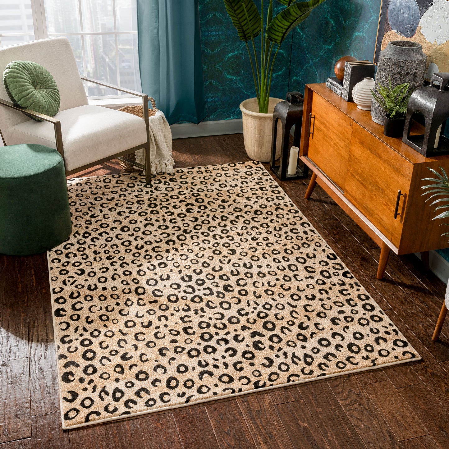 Leopard Black Animal Print Rug 1953