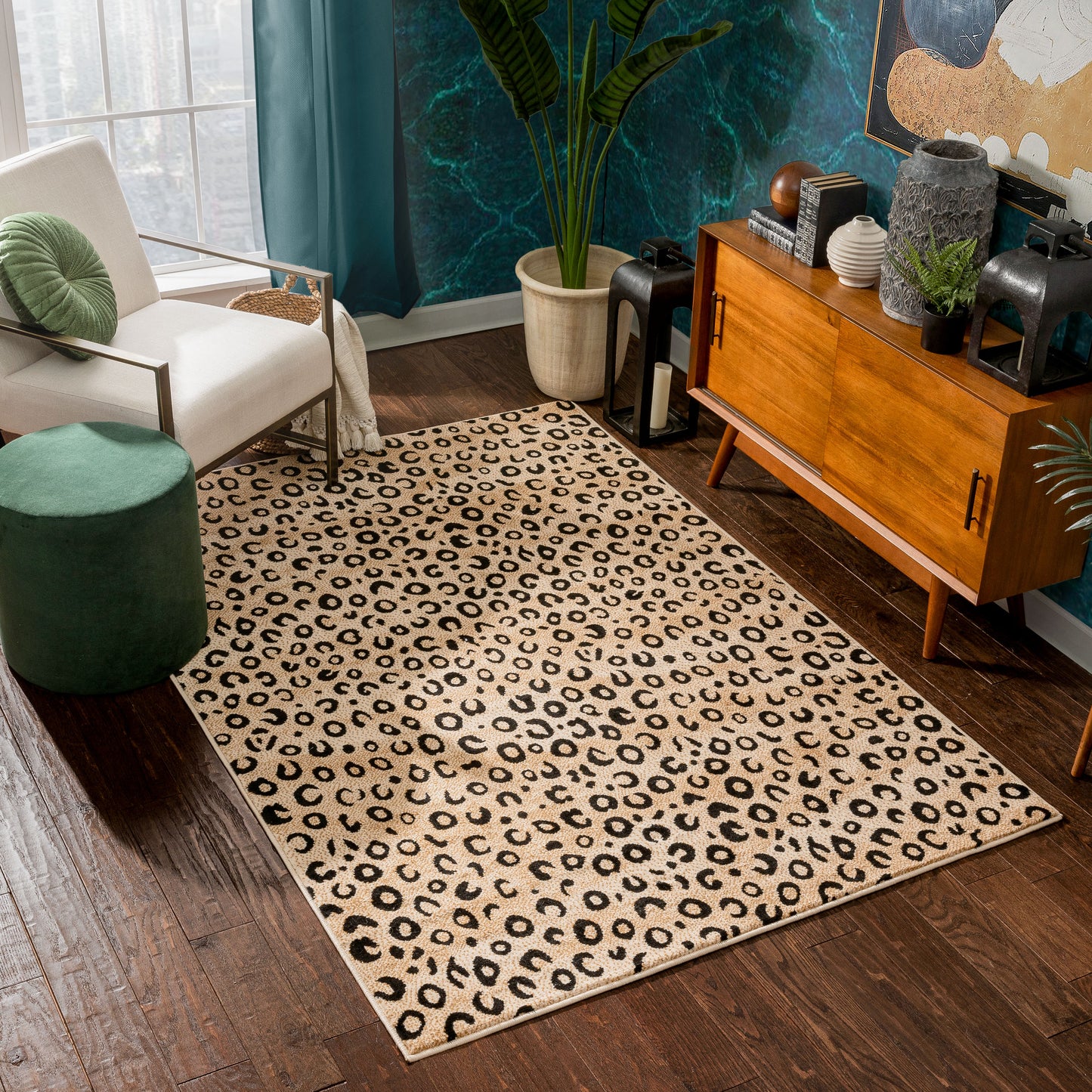 Leopard Black Animal Print Rug 1953