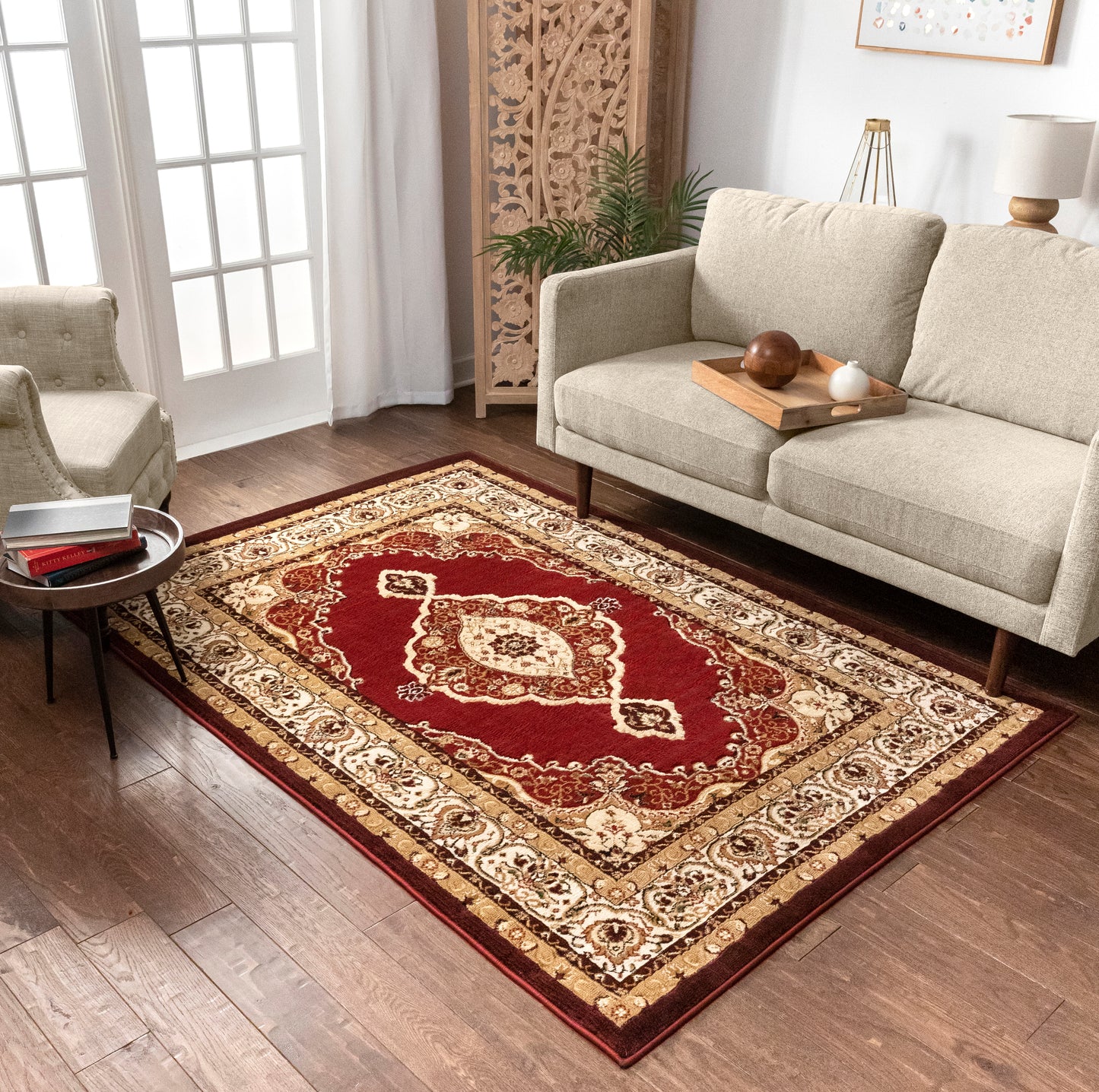 Isfahan Medallion Red Traditional Rug 1970