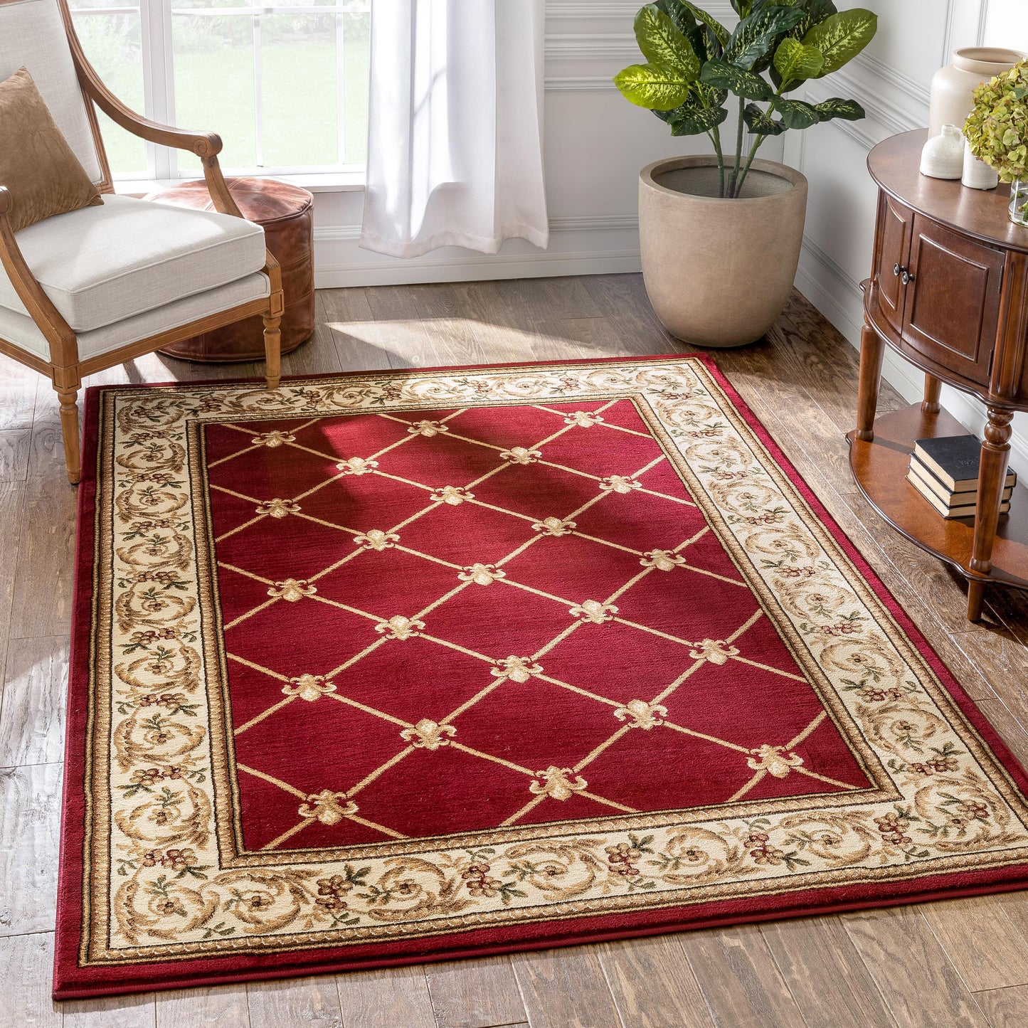 Fleur De Lis Red Formal Rug 3620