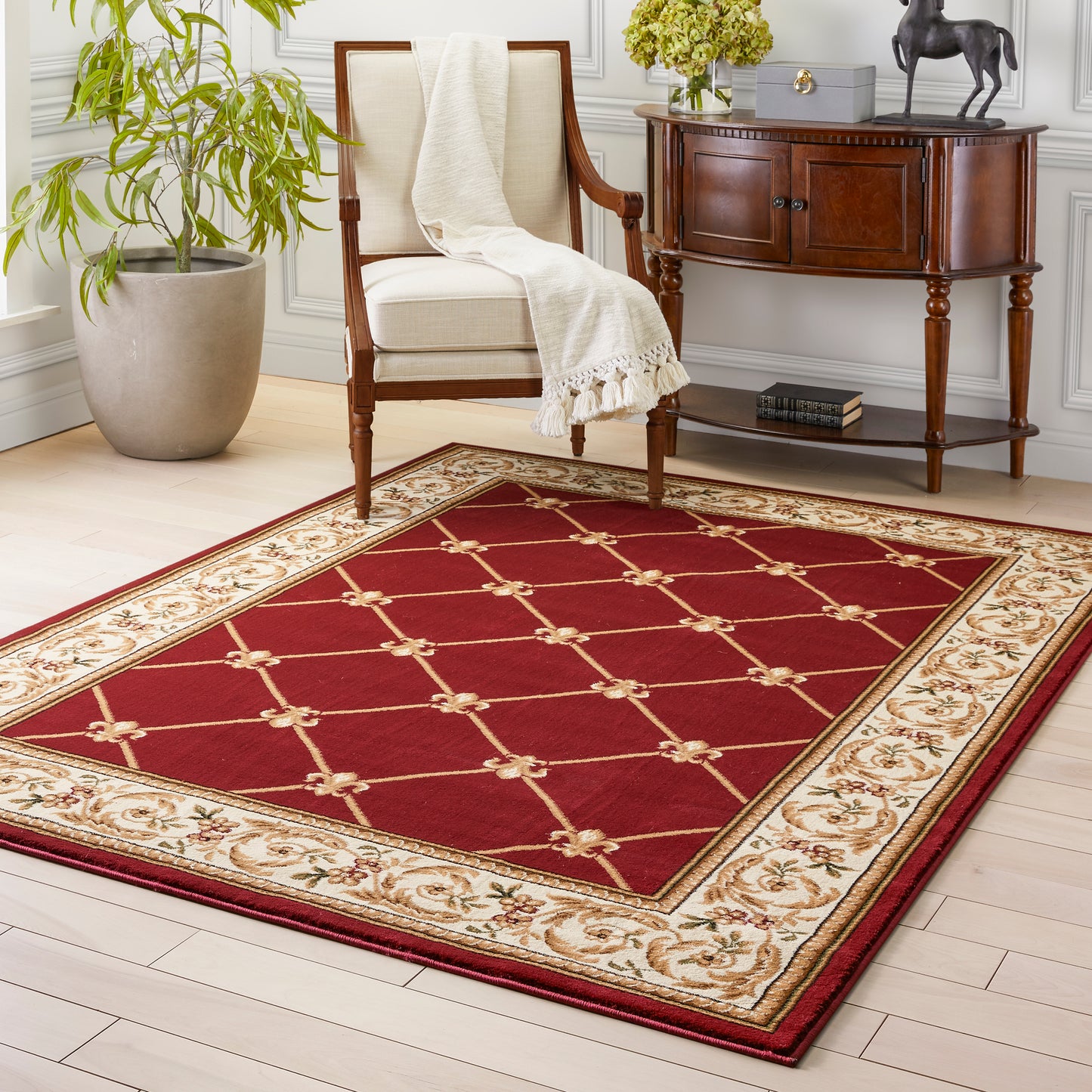 Fleur De Lis Red Formal Rug 3620