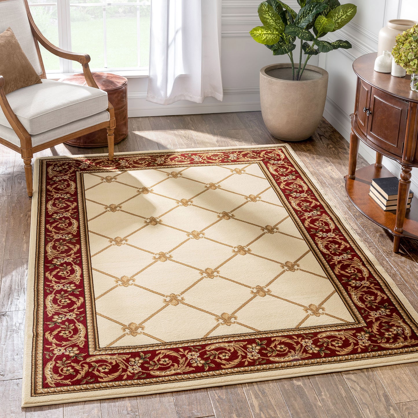 Fleur De Lis Ivory Formal Rug 3622