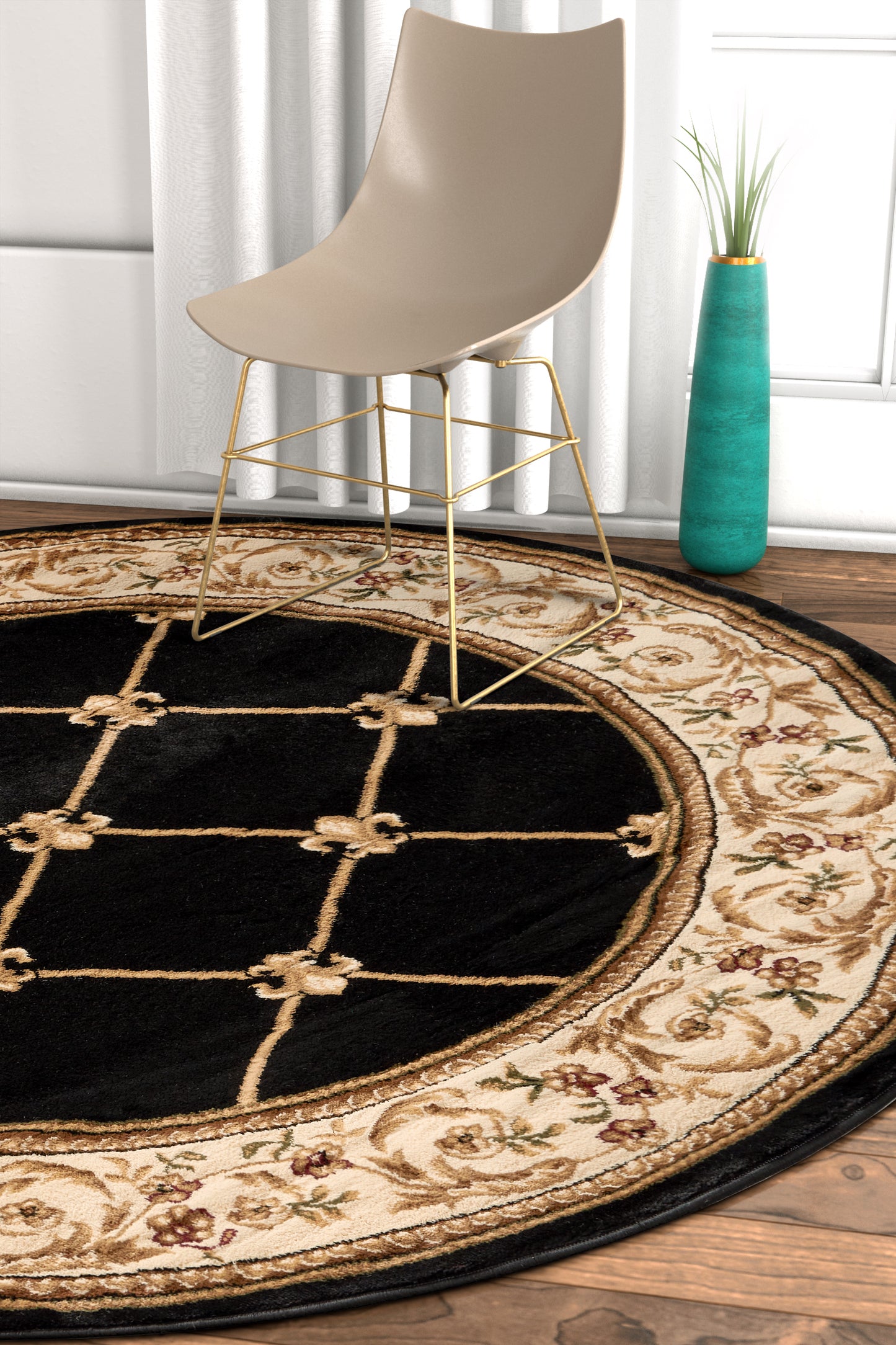 Fleur De Lis Black Formal Rug 3623