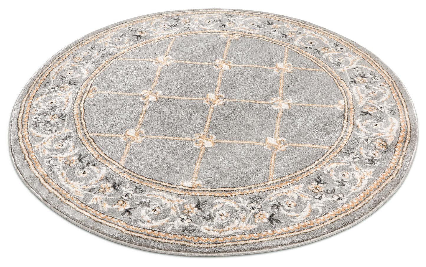 Fleur De Lis Grey Traditional Rug 3628
