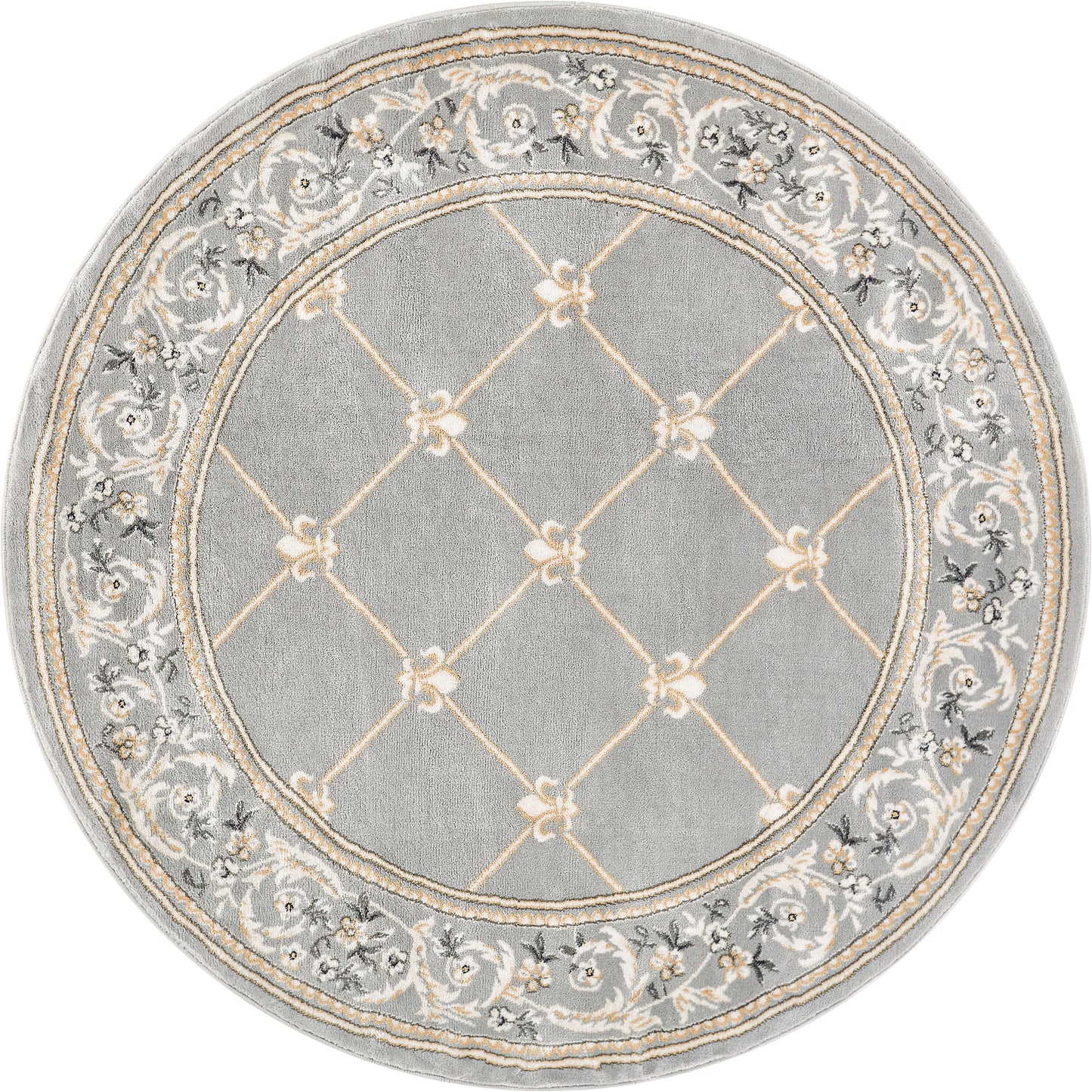 Fleur De Lis Grey Traditional Rug 3628