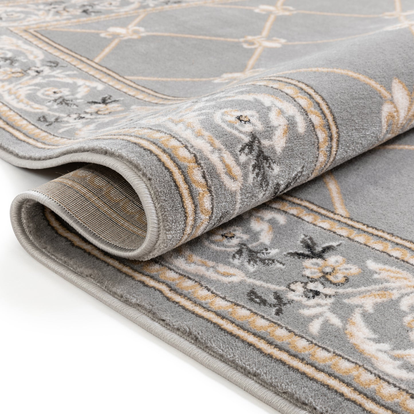 Fleur De Lis Grey Traditional Rug 3628