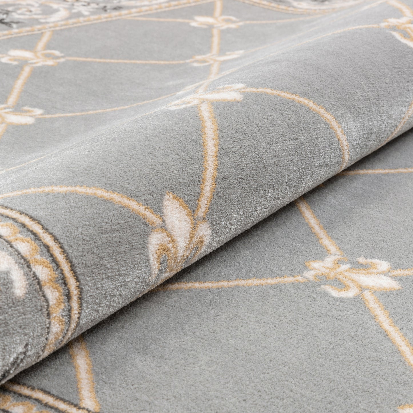Fleur De Lis Grey Traditional Rug 3628