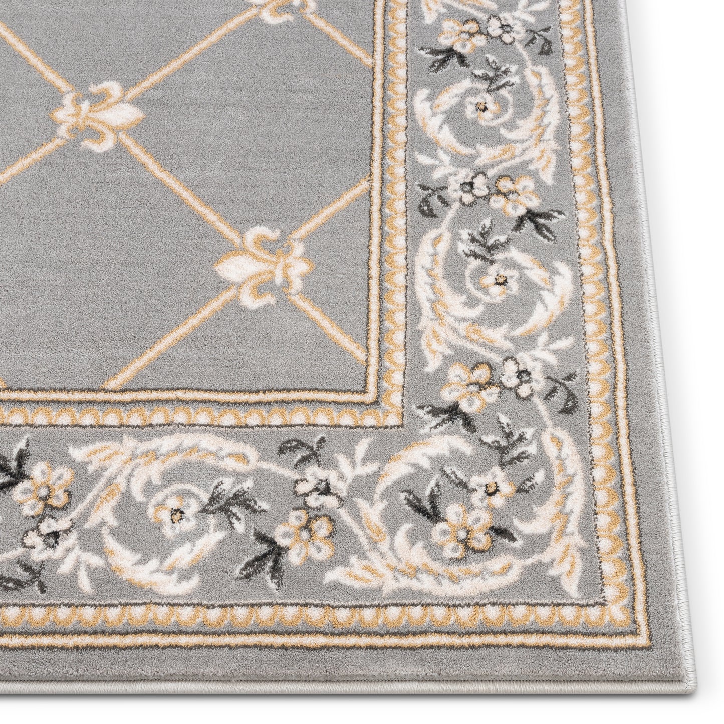 Fleur De Lis Grey Traditional Rug 3628