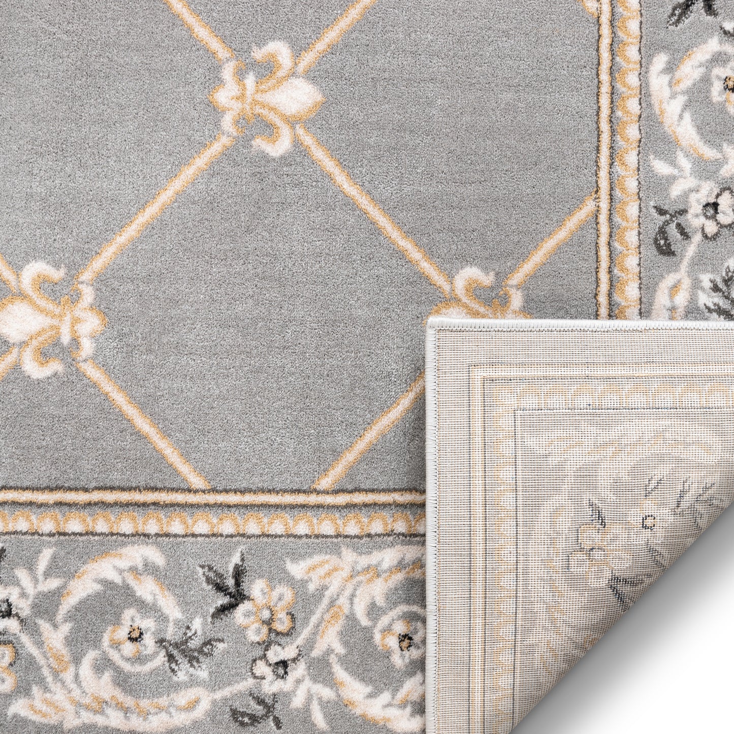 Fleur De Lis Grey Traditional Rug 3628
