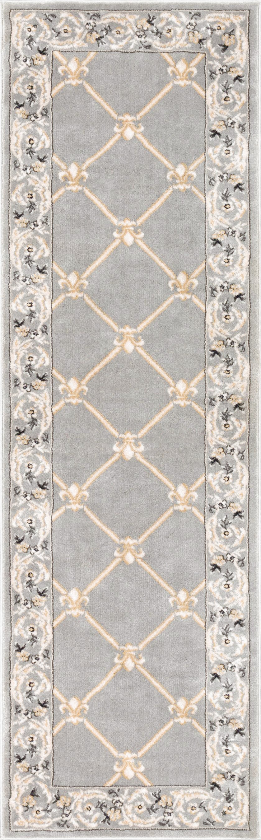 Fleur De Lis Grey Traditional Rug 3628
