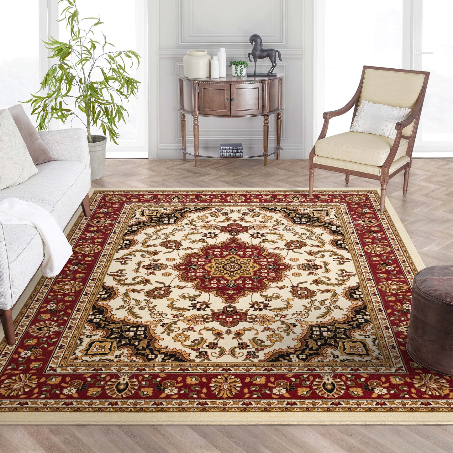 Medallion Kashan Ivory Traditional Rug 54102