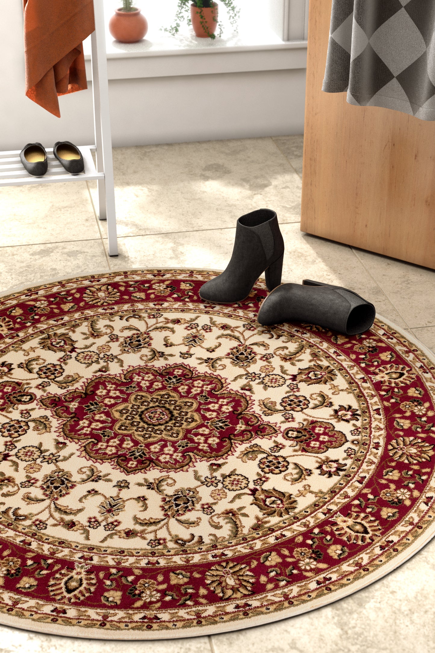 Medallion Kashan Ivory Traditional Rug 54102