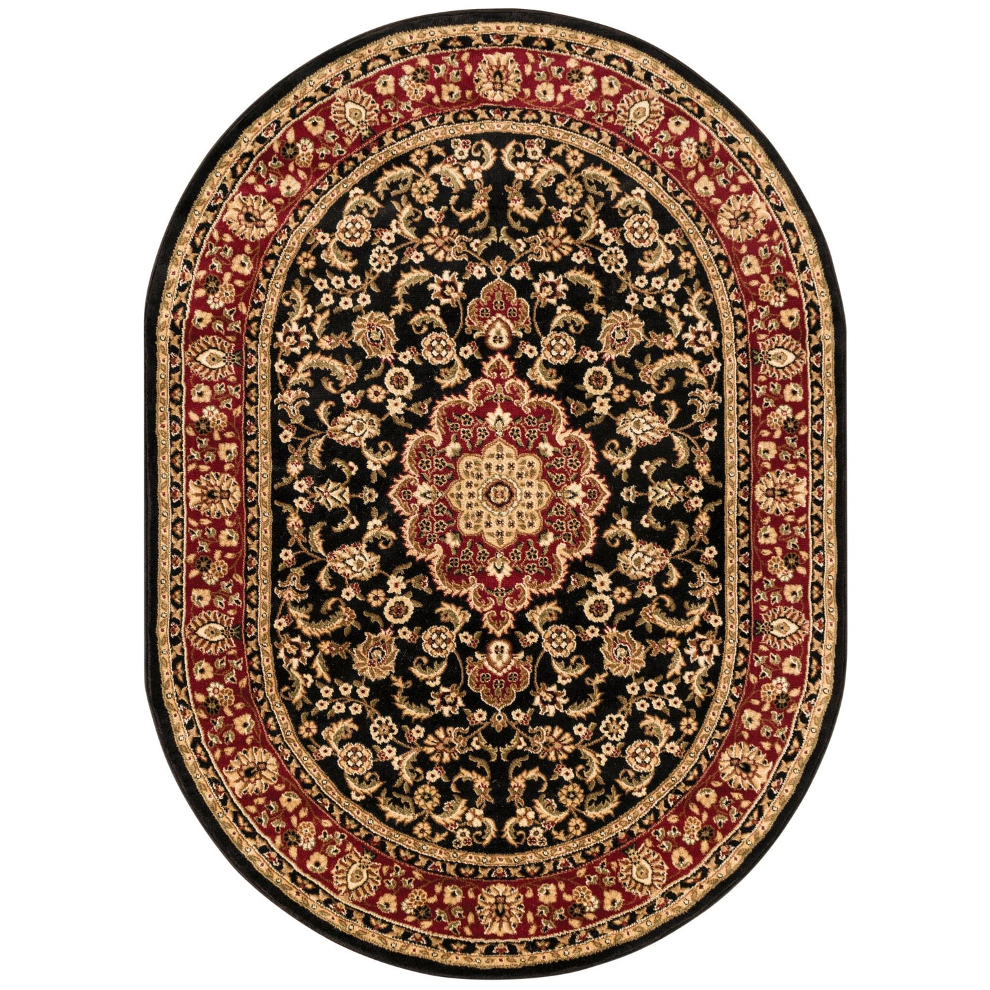 Medallion Kashan Black Traditional Rug 54103