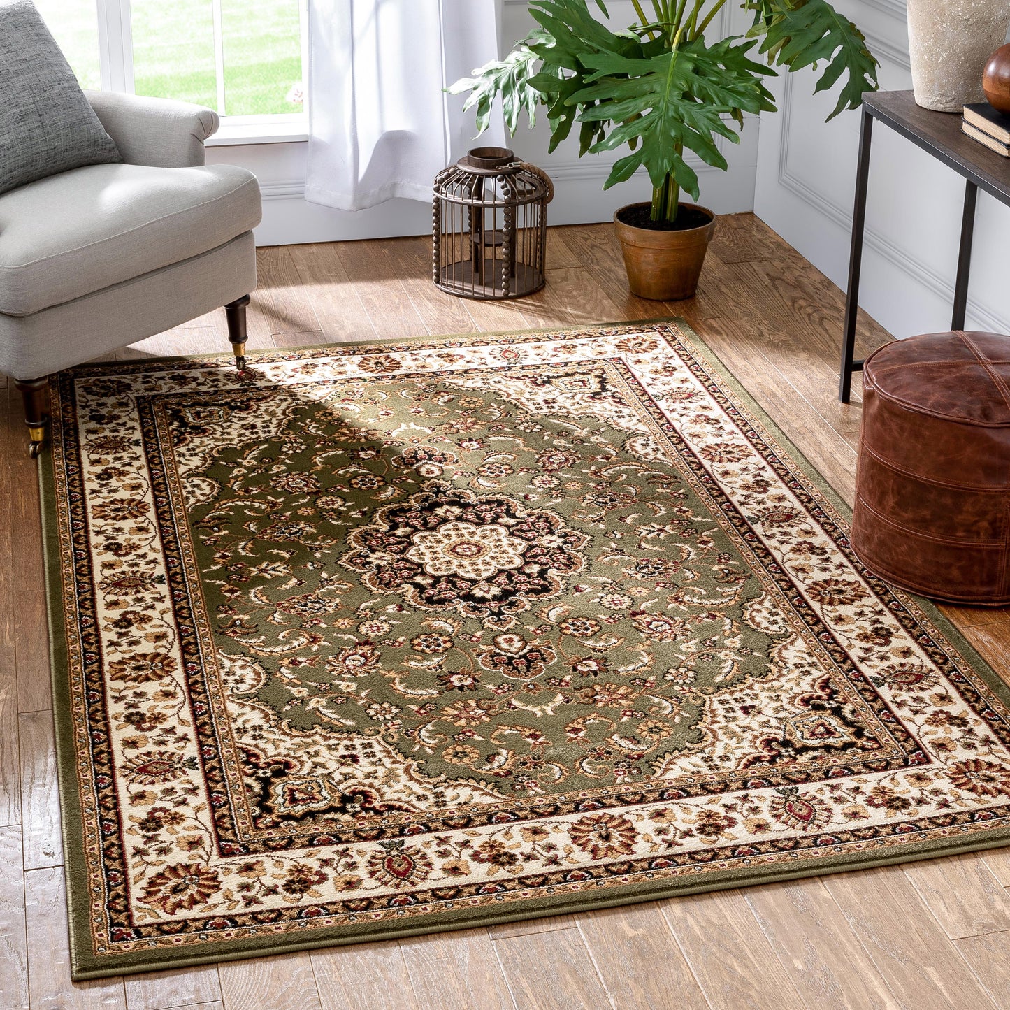 Medallion Kashan Green Traditional Rug 54105