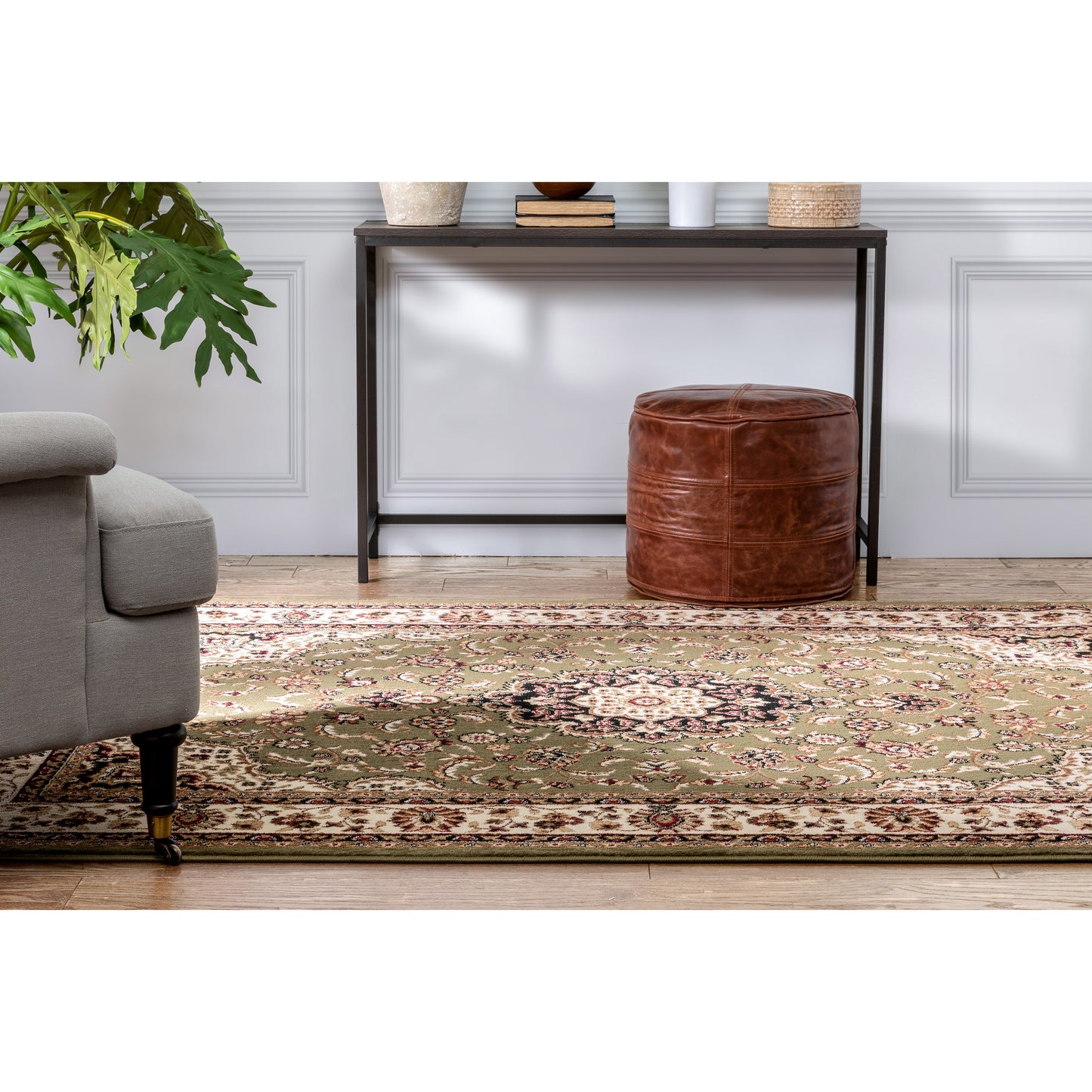Medallion Kashan Green Traditional Rug 54105