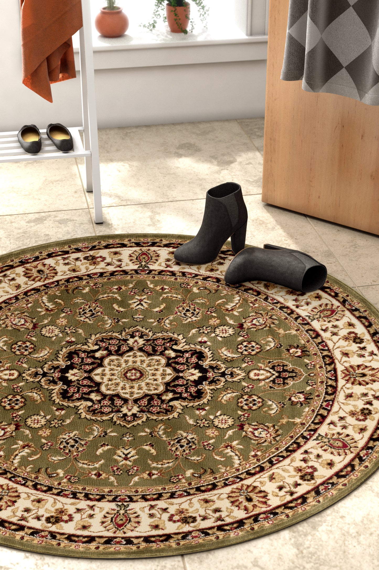 Medallion Kashan Green Traditional Rug 54105