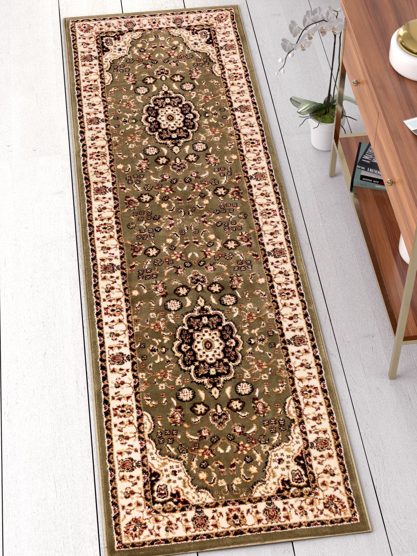 Medallion Kashan Green Traditional Rug 54105