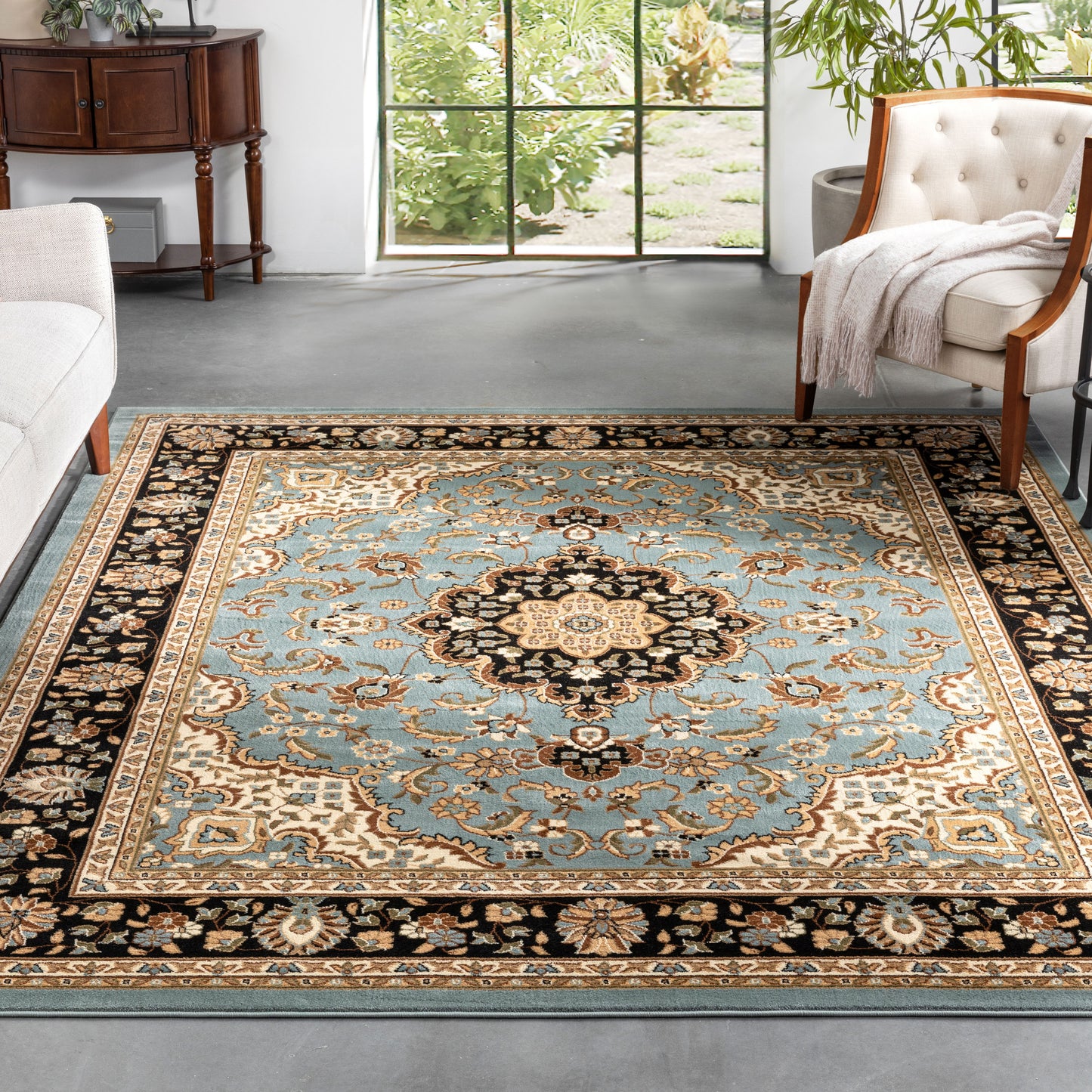 Medallion Kashan Light Blue Traditional Rug 54106