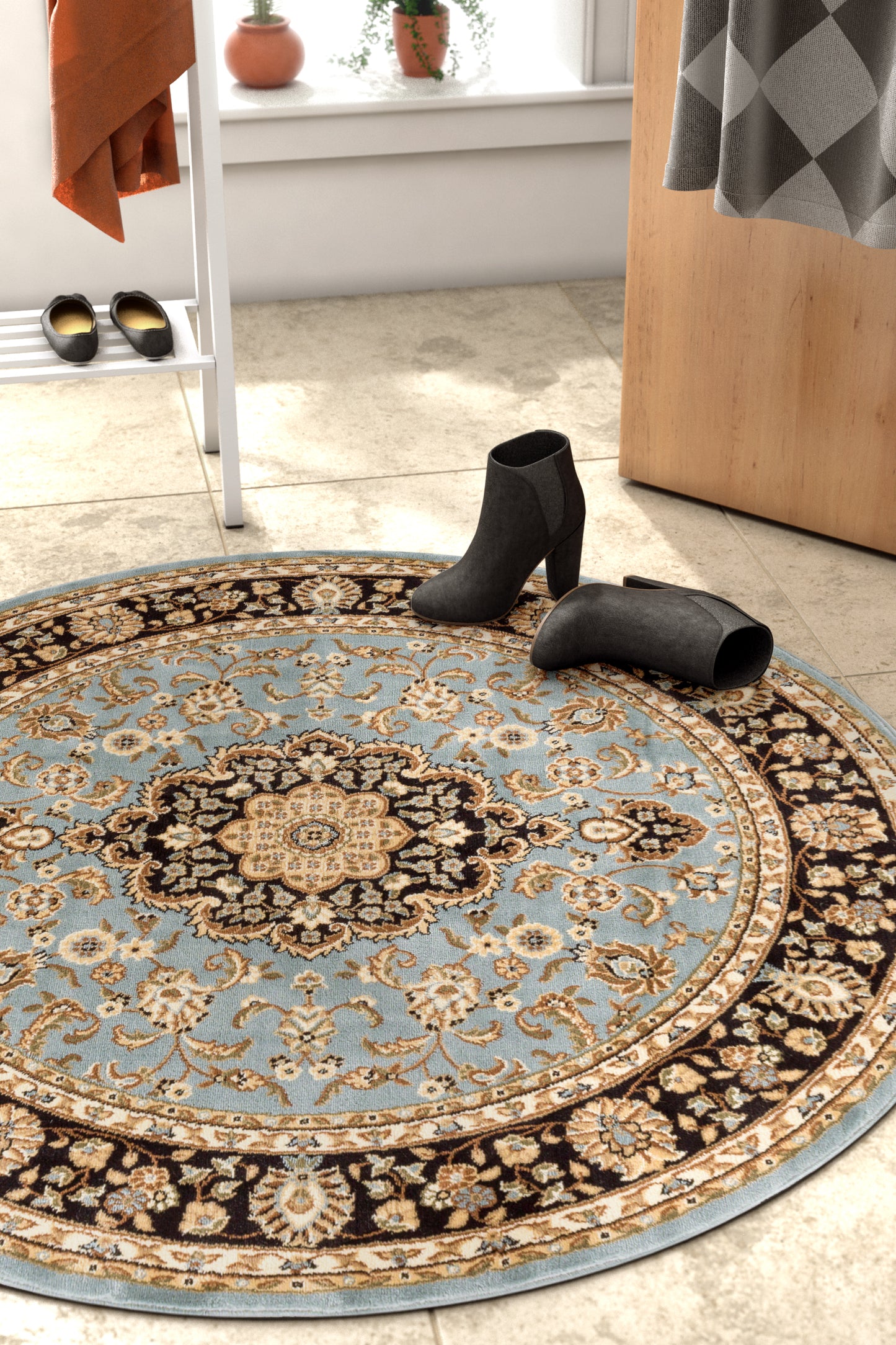 Medallion Kashan Light Blue Traditional Rug 54106