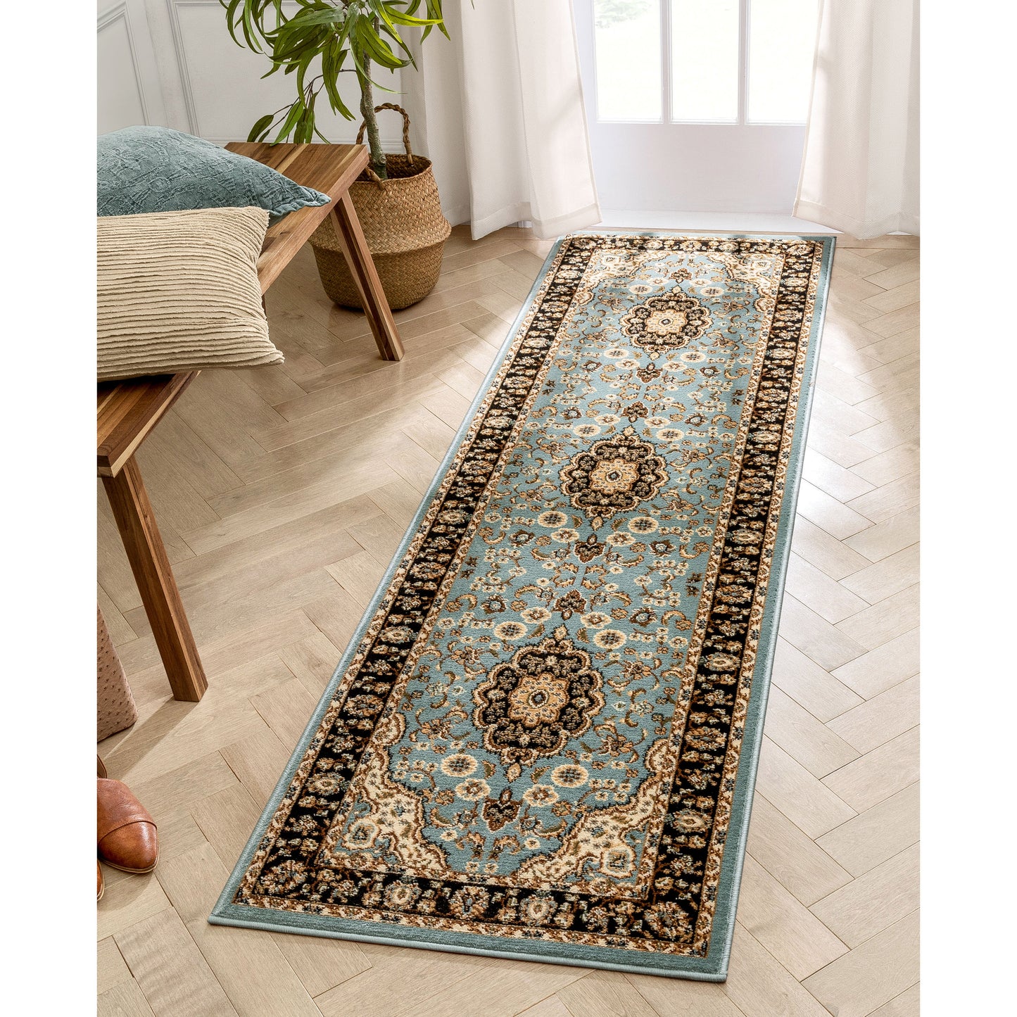Medallion Kashan Light Blue Traditional Rug 54106