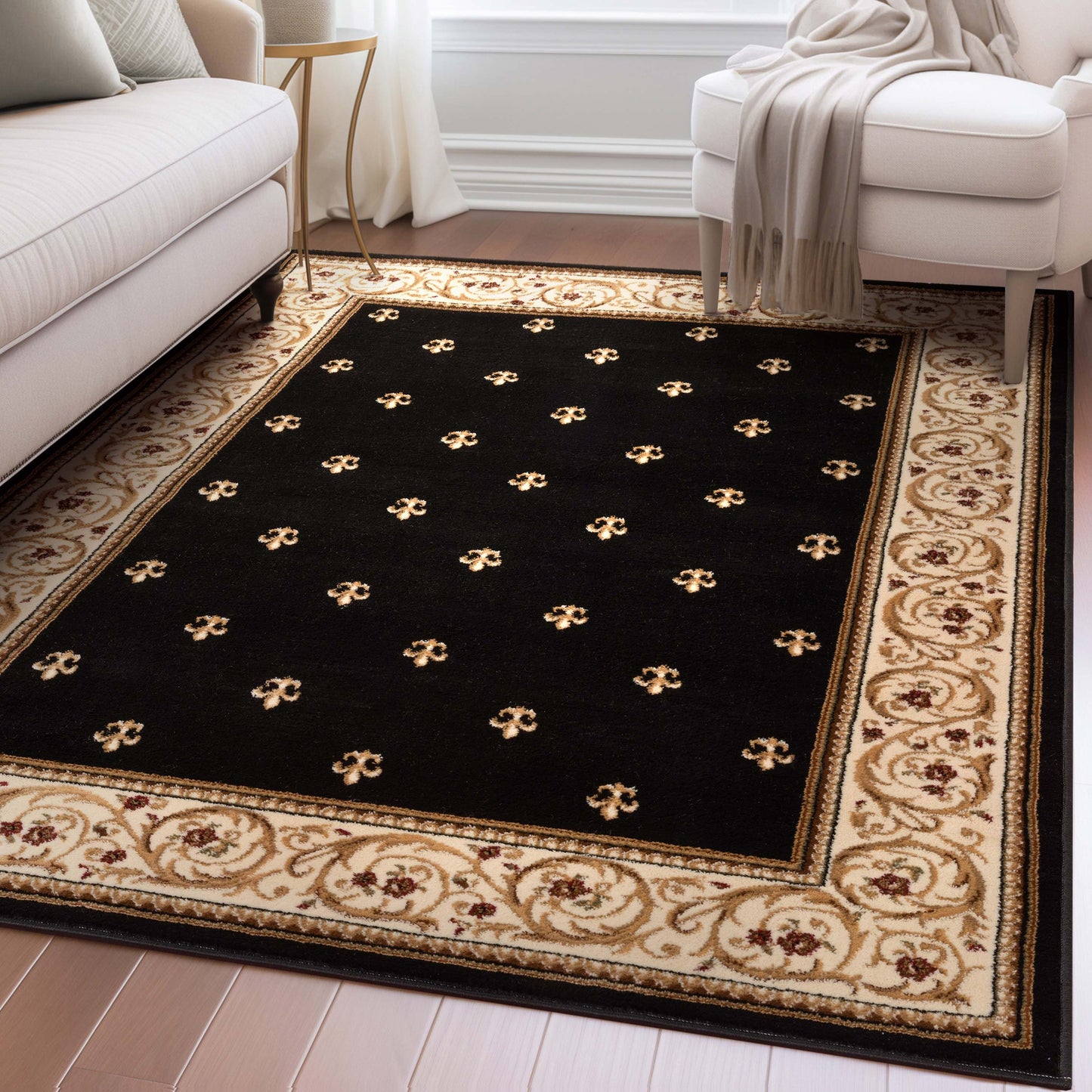 Barclay Fleur De Lis Black Rug 55003