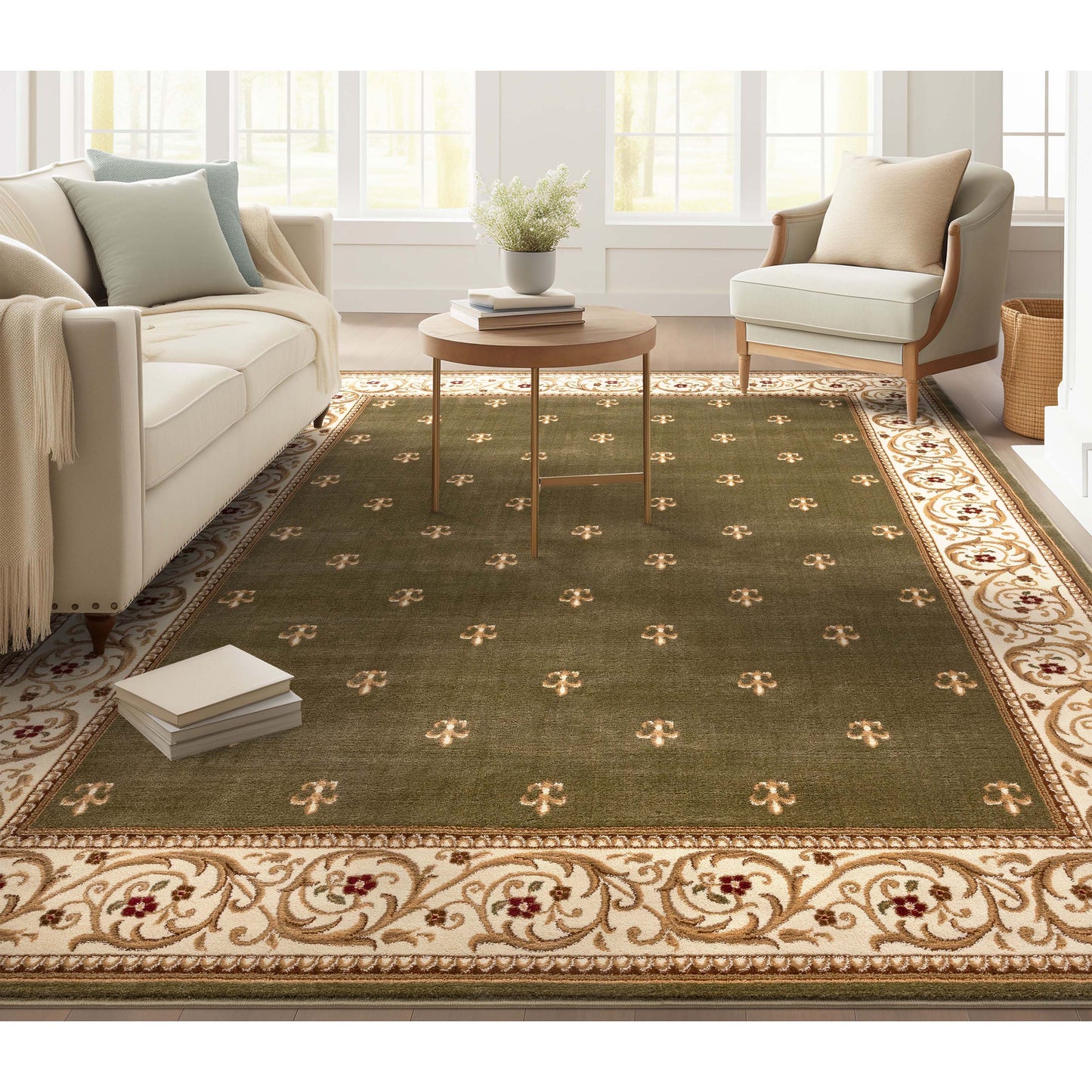 Barclay Fleur De Lis Green Rug 55005