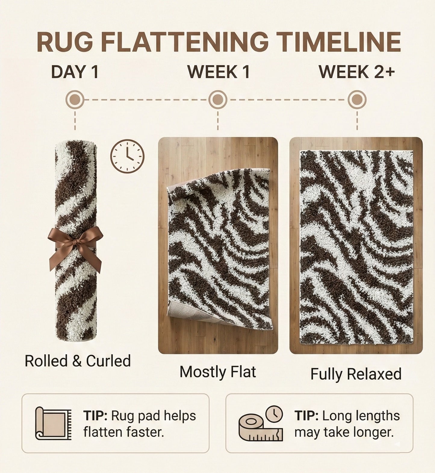 Safari Zebra Brown Contemporary Shag Rug 7038