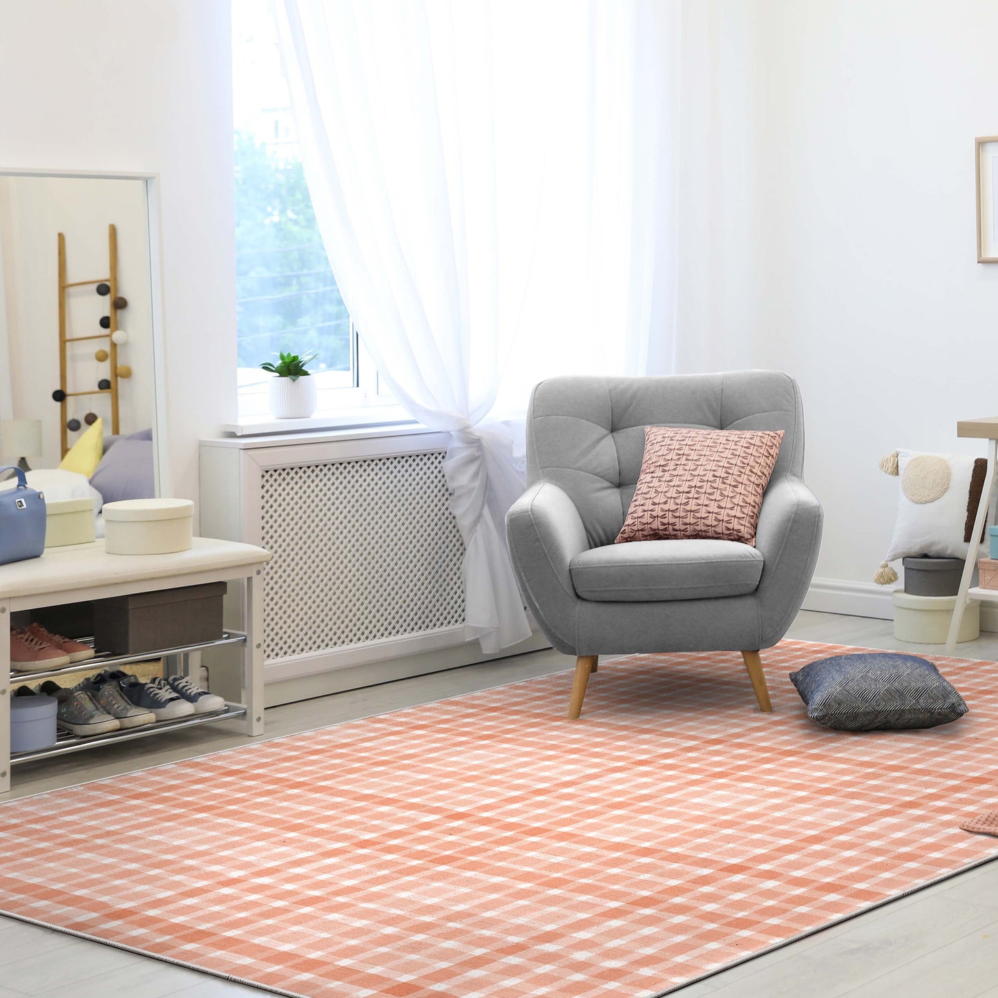 Crayola Solid Plaid Coral Rug CRA-18A