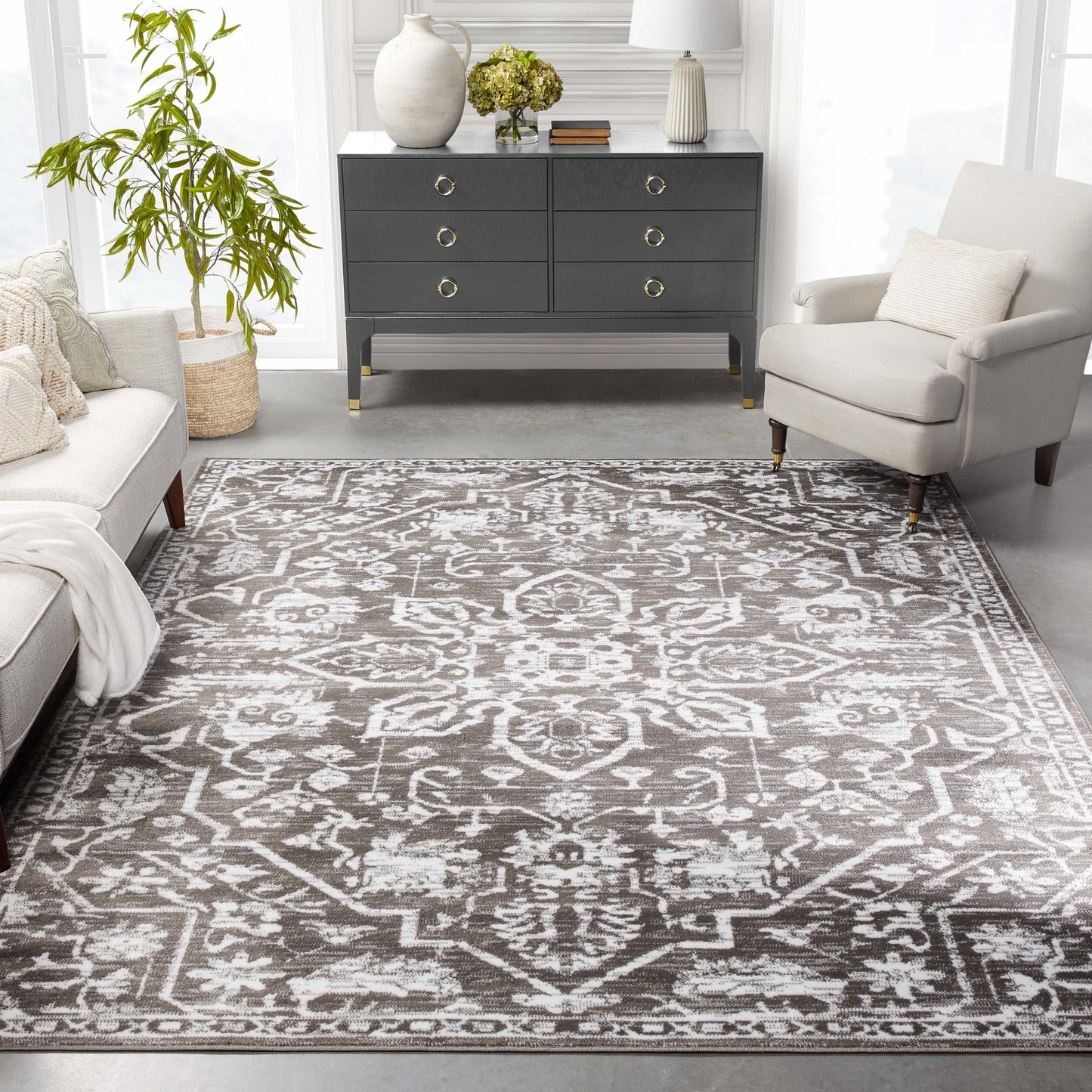 Disa Vintage Medallion Grey Soft Rug DZ-03