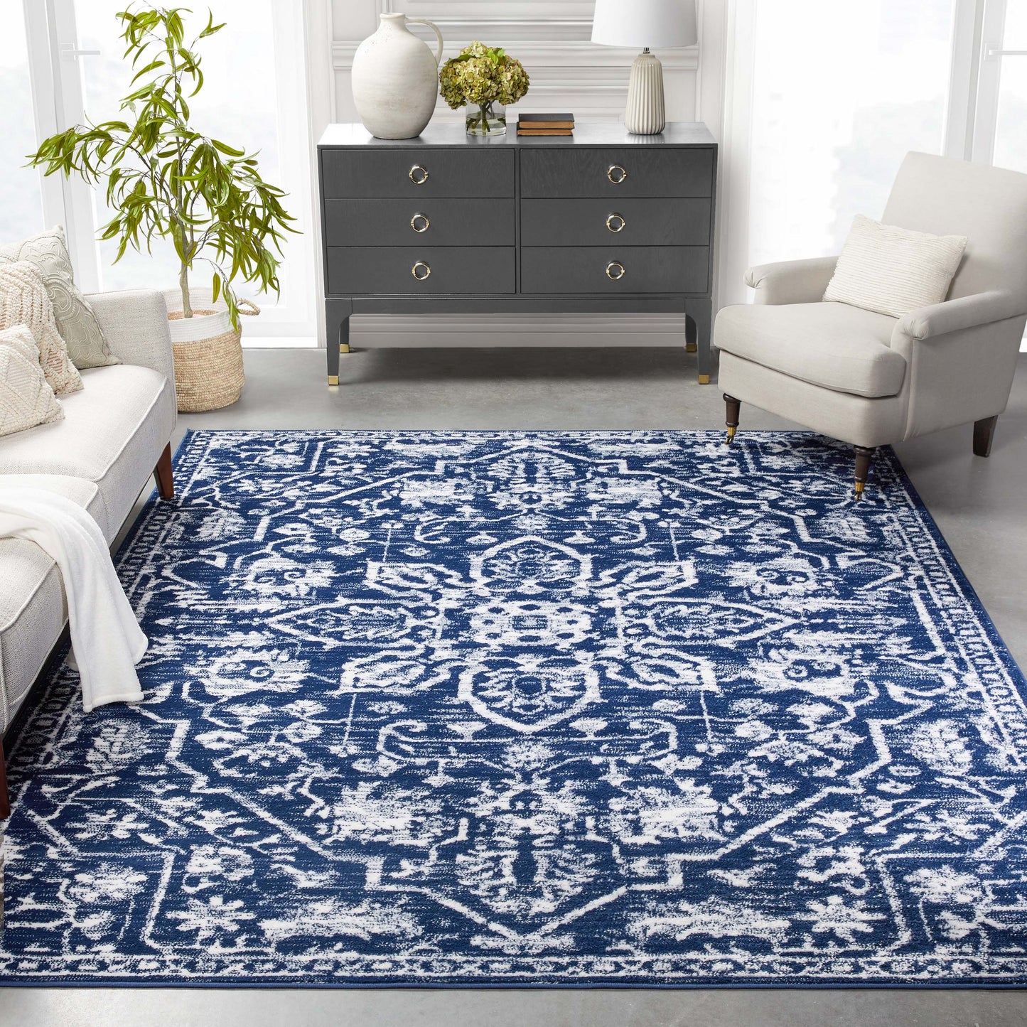 Disa Vintage Medallion Dark Blue Soft Rug DZ-04