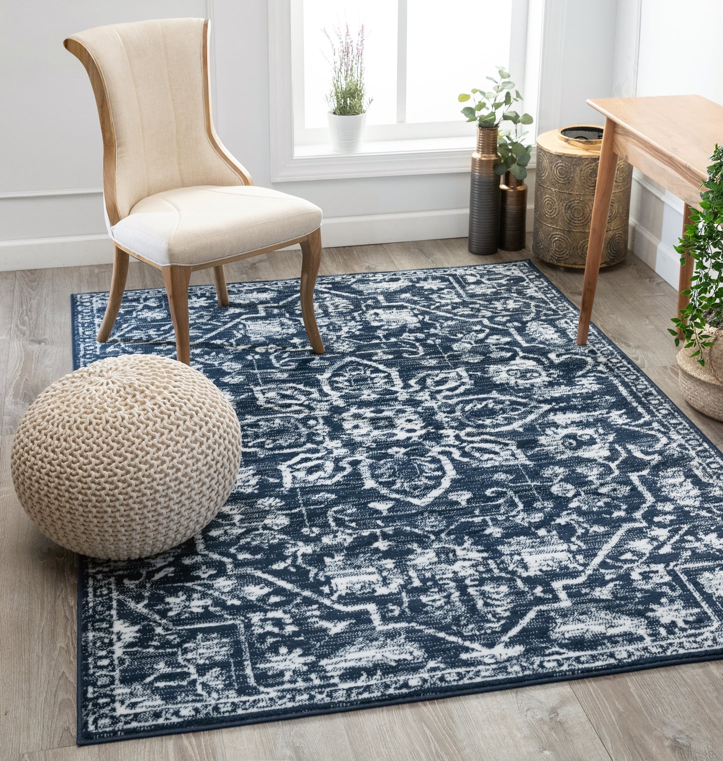 Disa Vintage Medallion Dark Blue Soft Rug DZ-04