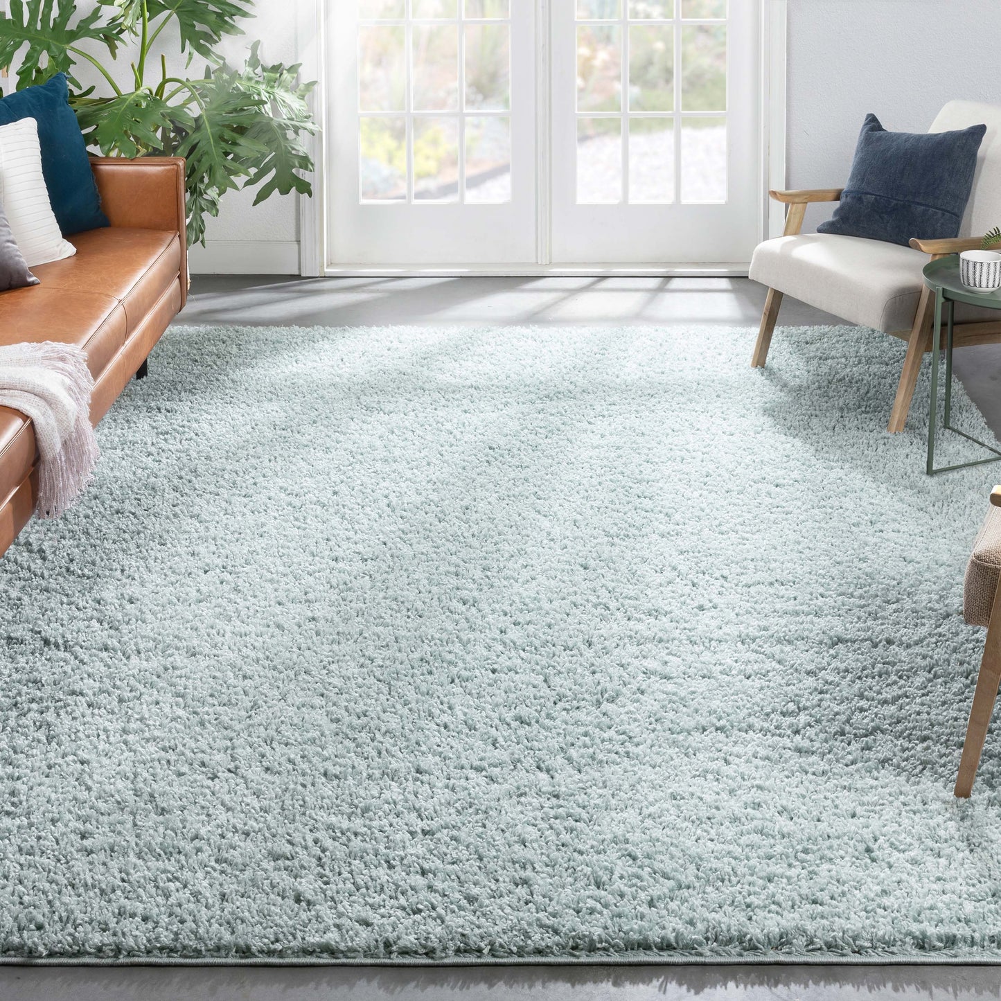 Emerson Modern Solid Seafoam Green Textured Shag Rug ELL-26