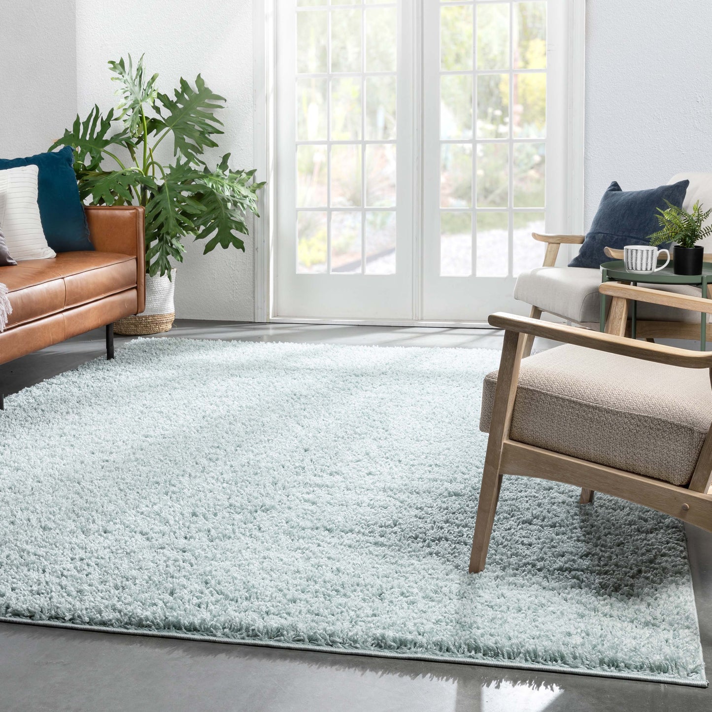 Emerson Modern Solid Seafoam Green Textured Shag Rug ELL-26