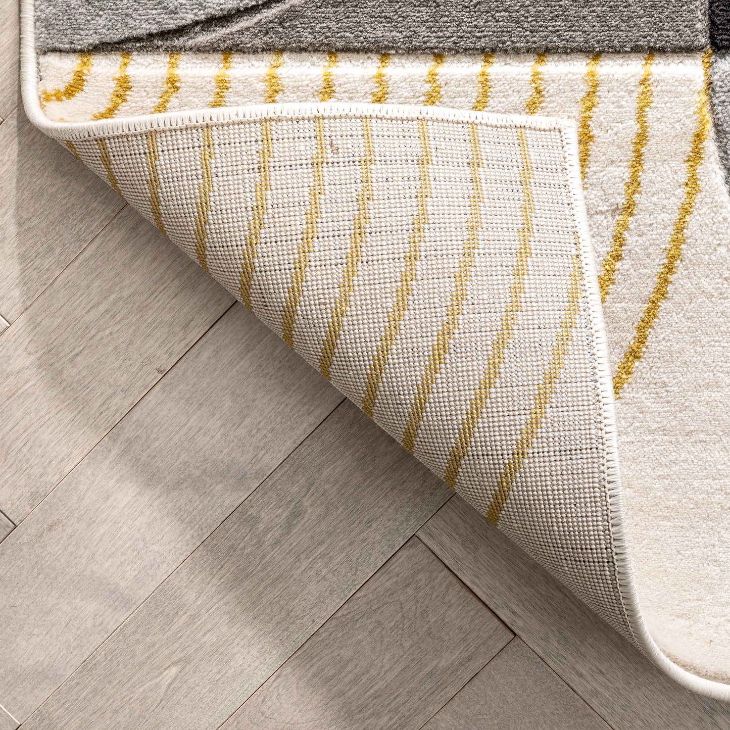 Margot Gold Modern Geometric Boxes Lines 3D Textured Rug GV-01