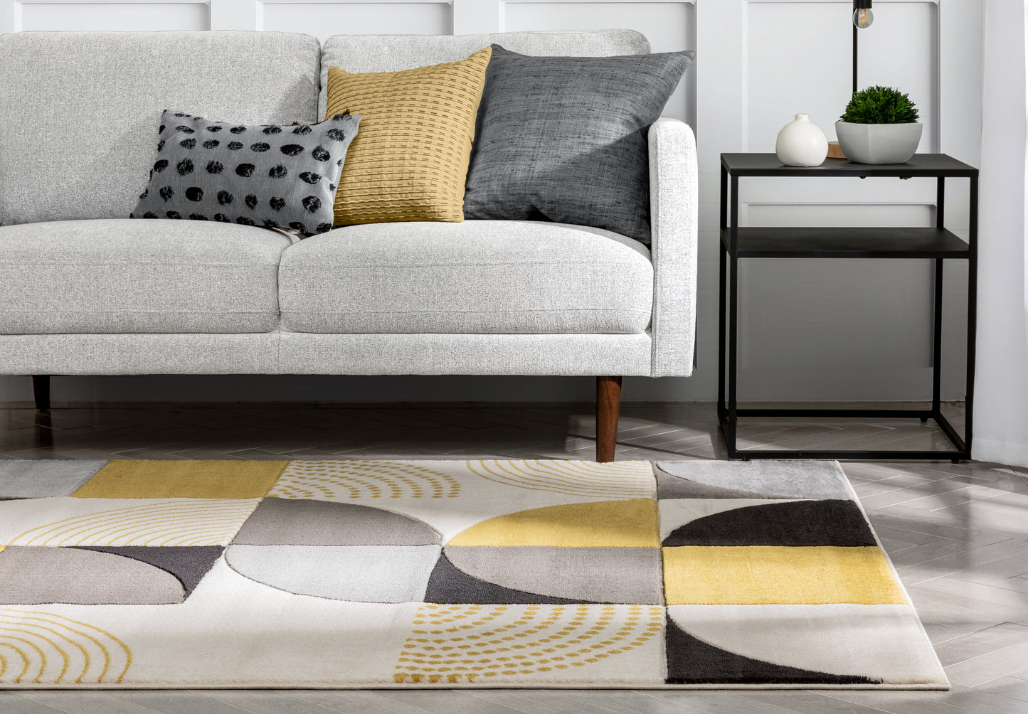Margot Gold Modern Geometric Boxes Lines 3D Textured Rug GV-01