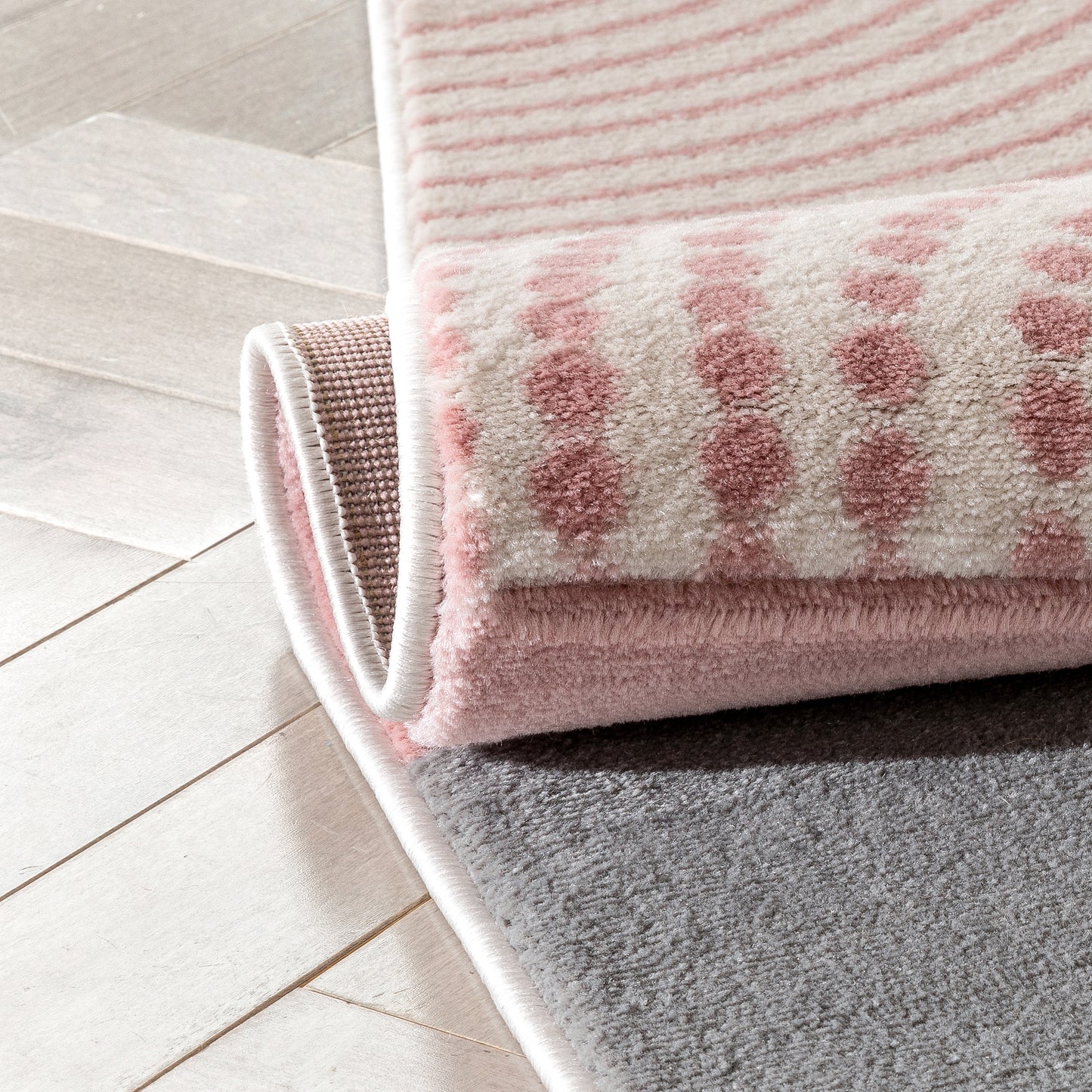 Margot Blush Pink Modern Geometric Boxes Lines 3D Textured Rug GV-07