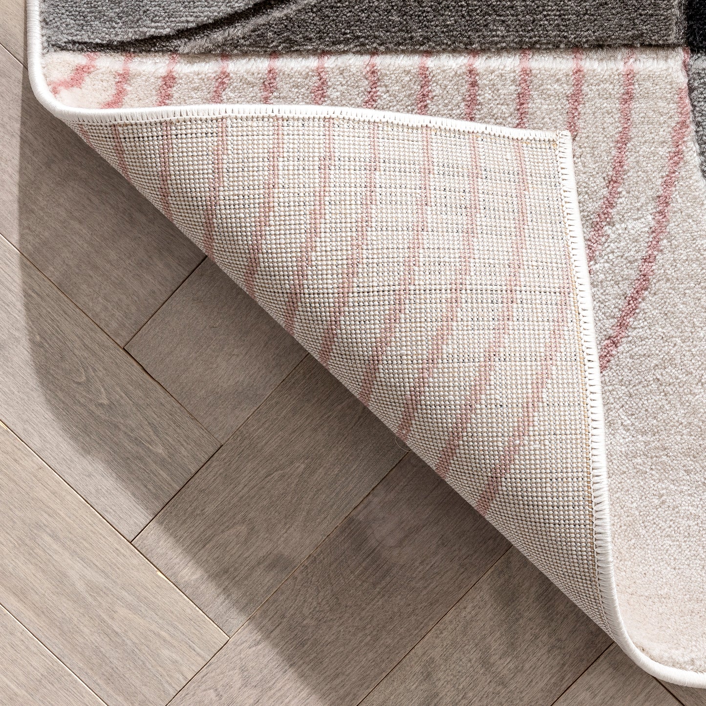 Margot Blush Pink Modern Geometric Boxes Lines 3D Textured Rug GV-07