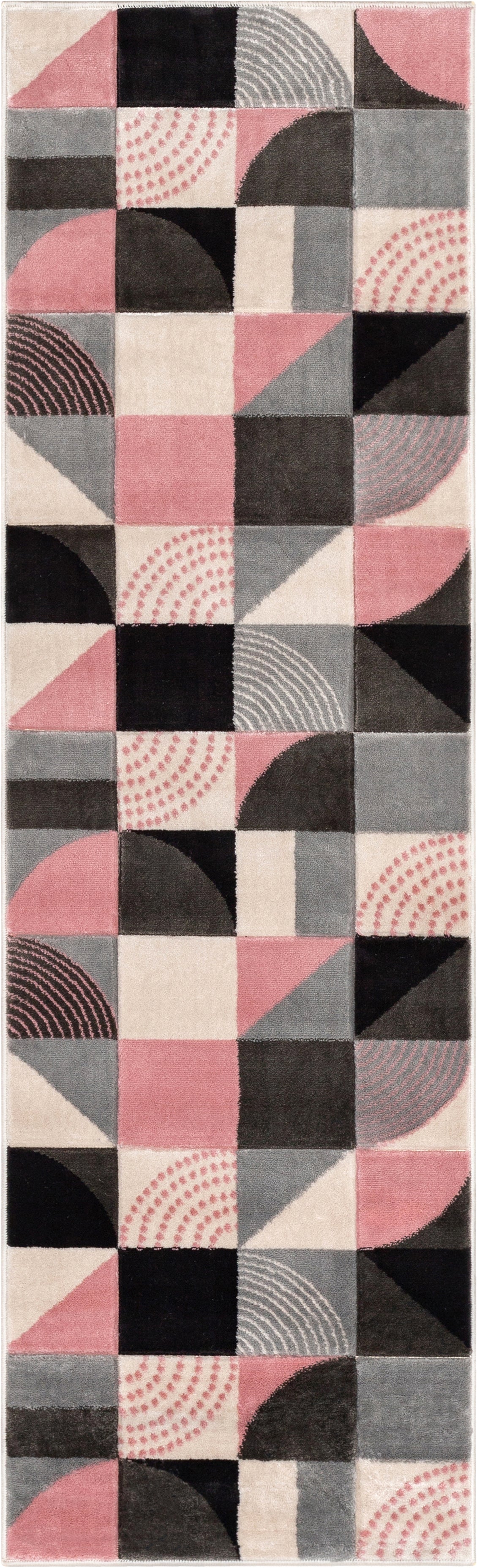 Margot Blush Pink Modern Geometric Boxes Lines 3D Textured Rug GV-07