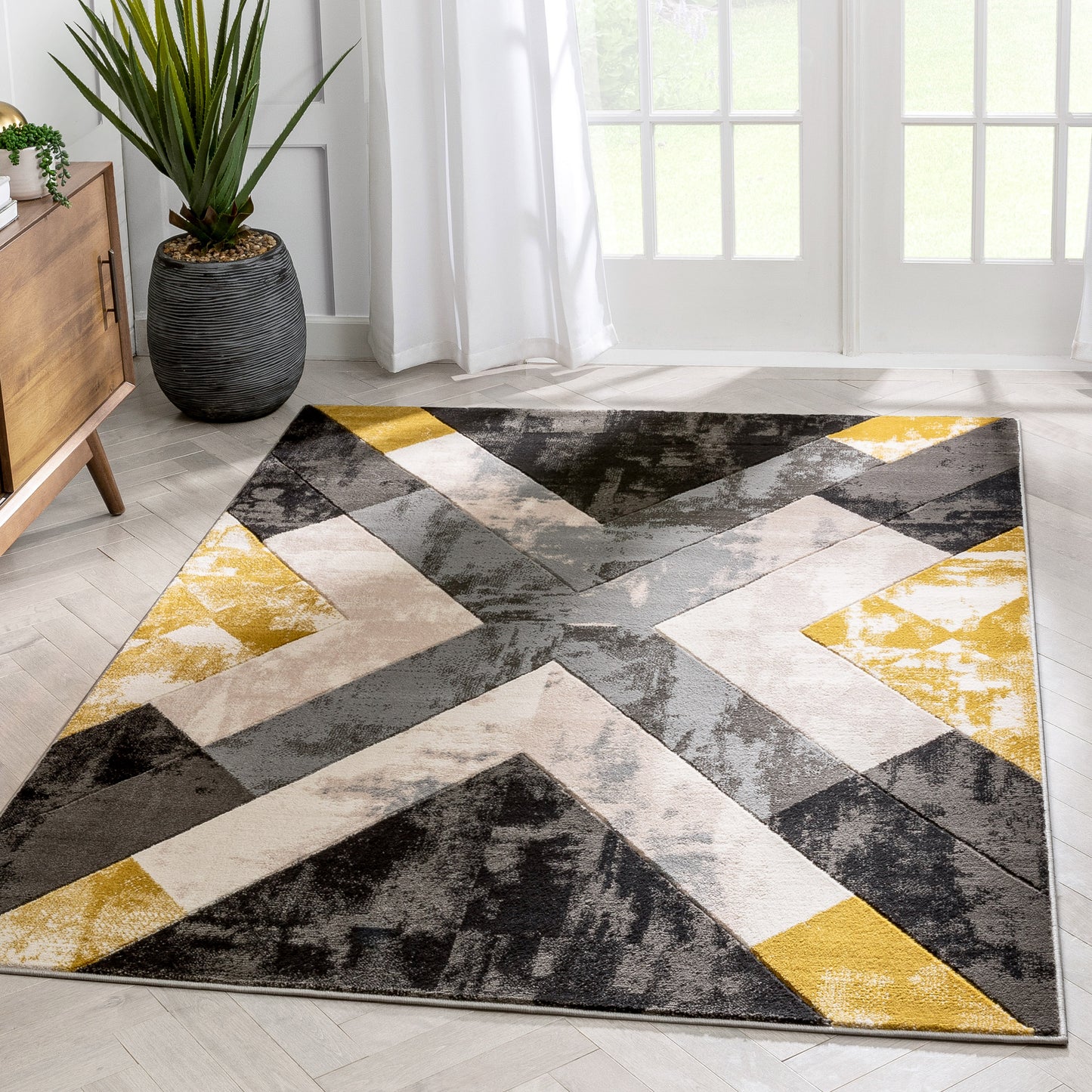 Rosa Gold Modern Geometric 3D Textured Rug GV-101