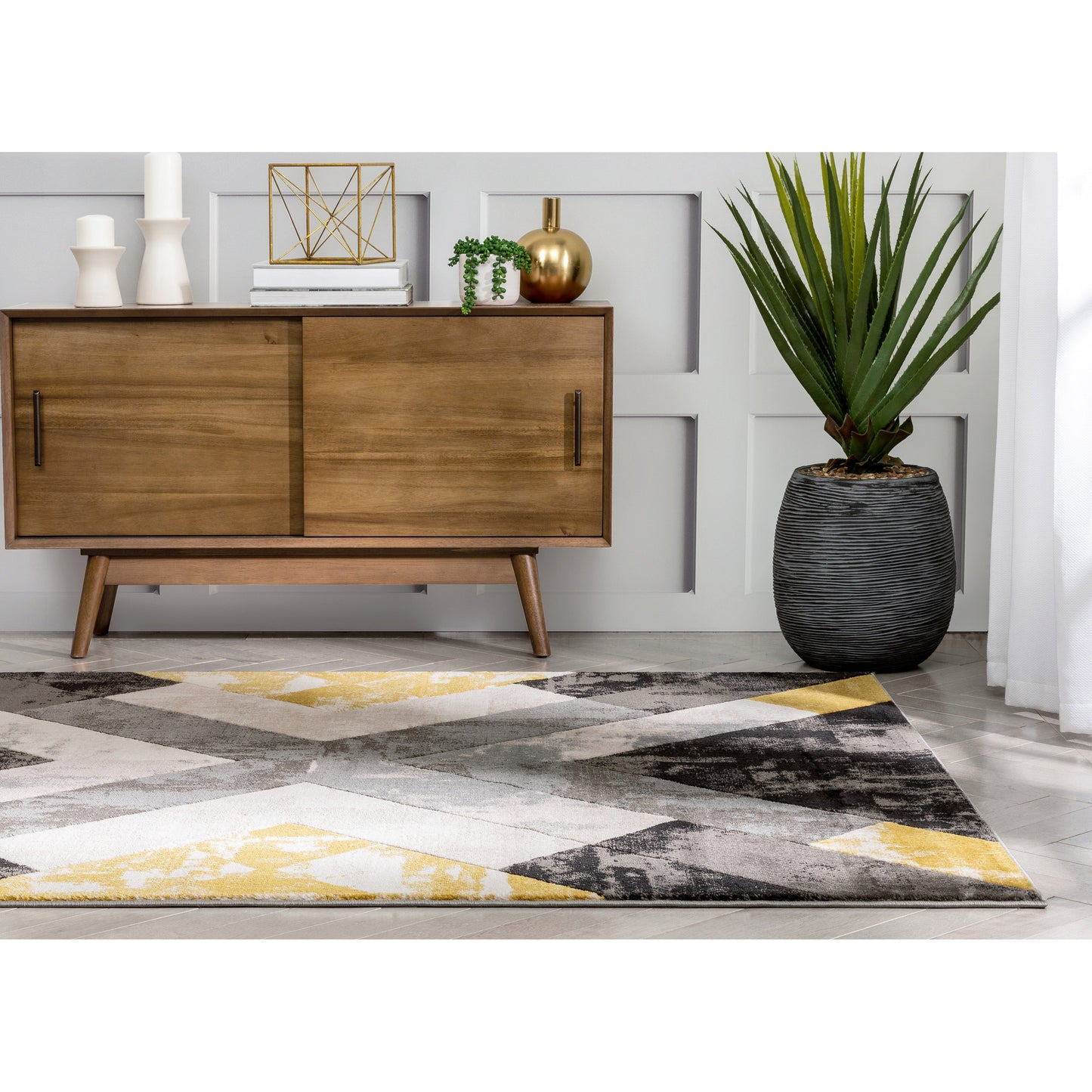 Rosa Gold Modern Geometric 3D Textured Rug GV-101