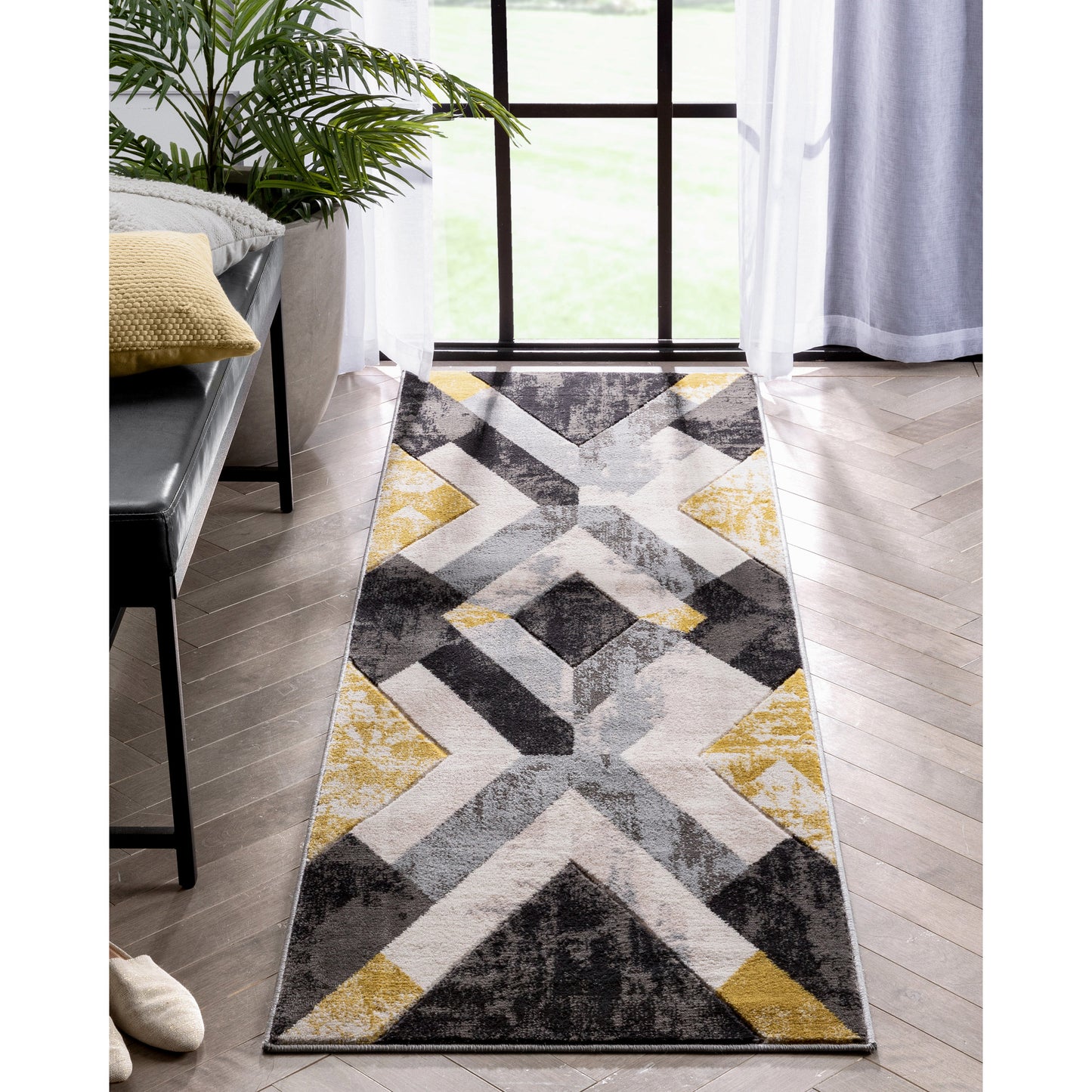 Rosa Gold Modern Geometric 3D Textured Rug GV-101