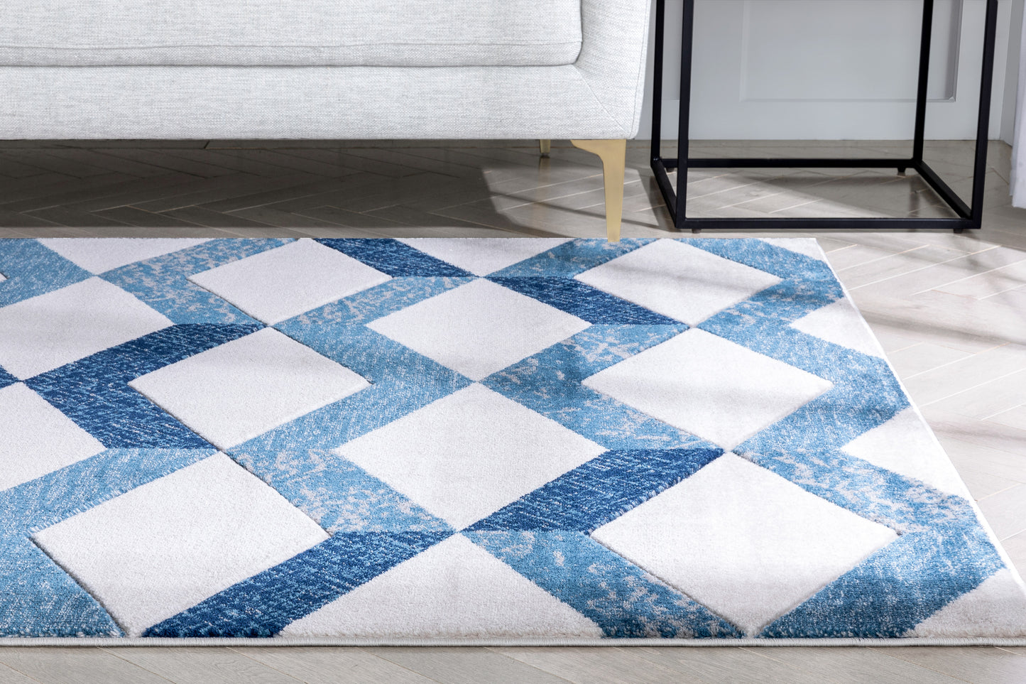Millie Blue Modern Zigzag Geometric 3D Textured Rug GV-14