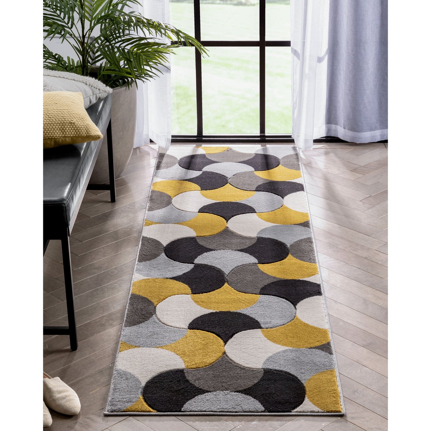Helena Gold Mid-Century Modern Abstract Geometric 3D Textured Rug GV-31