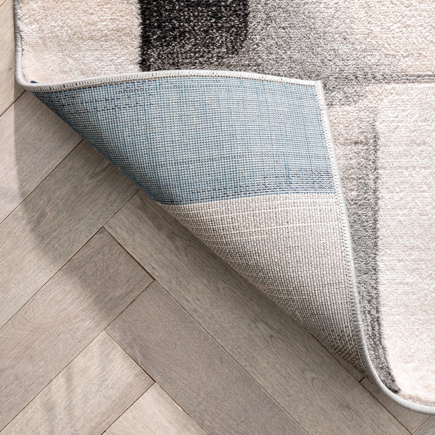 Louisa Blue Modern Geometric Boxes 3D Textured Rug GV-74