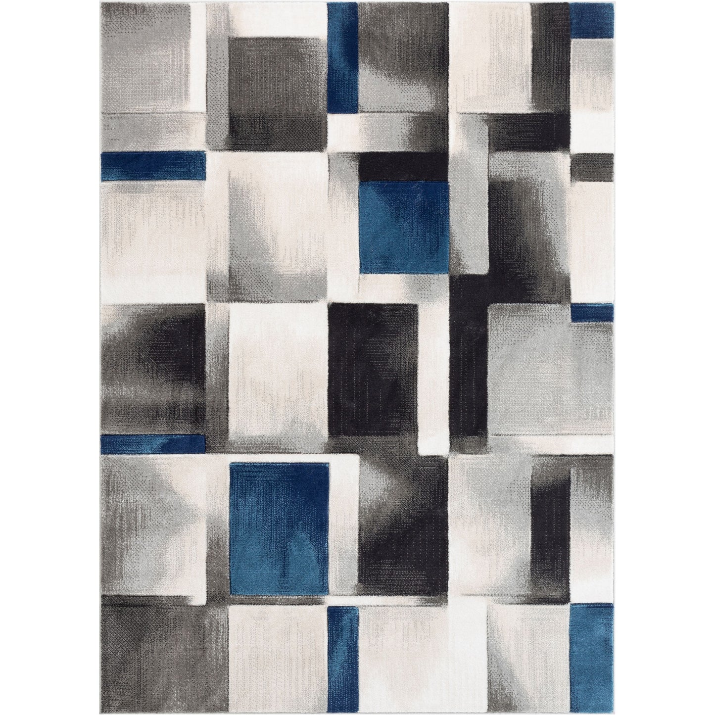 Louisa Blue Modern Geometric Boxes 3D Textured Rug GV-74