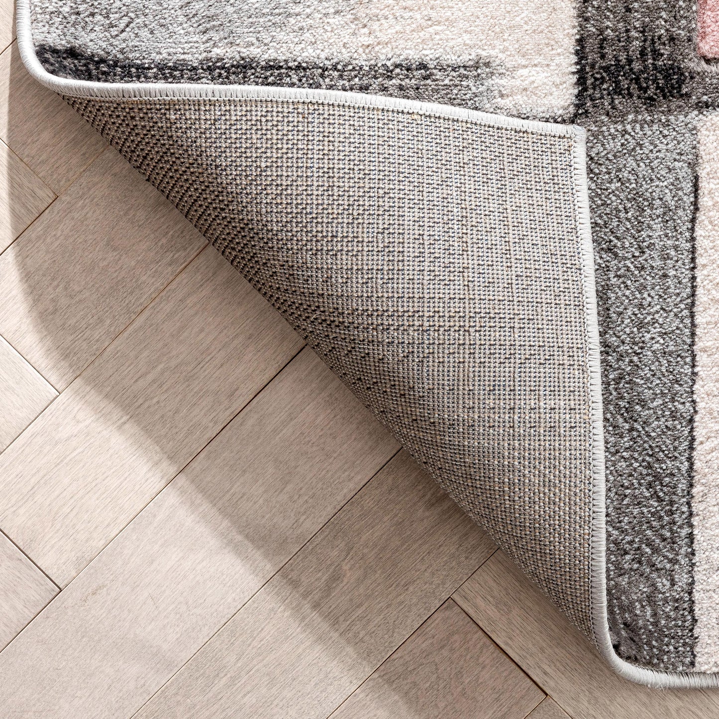 Louisa Blush Pink Modern Geometric Boxes 3D Textured Rug GV-77