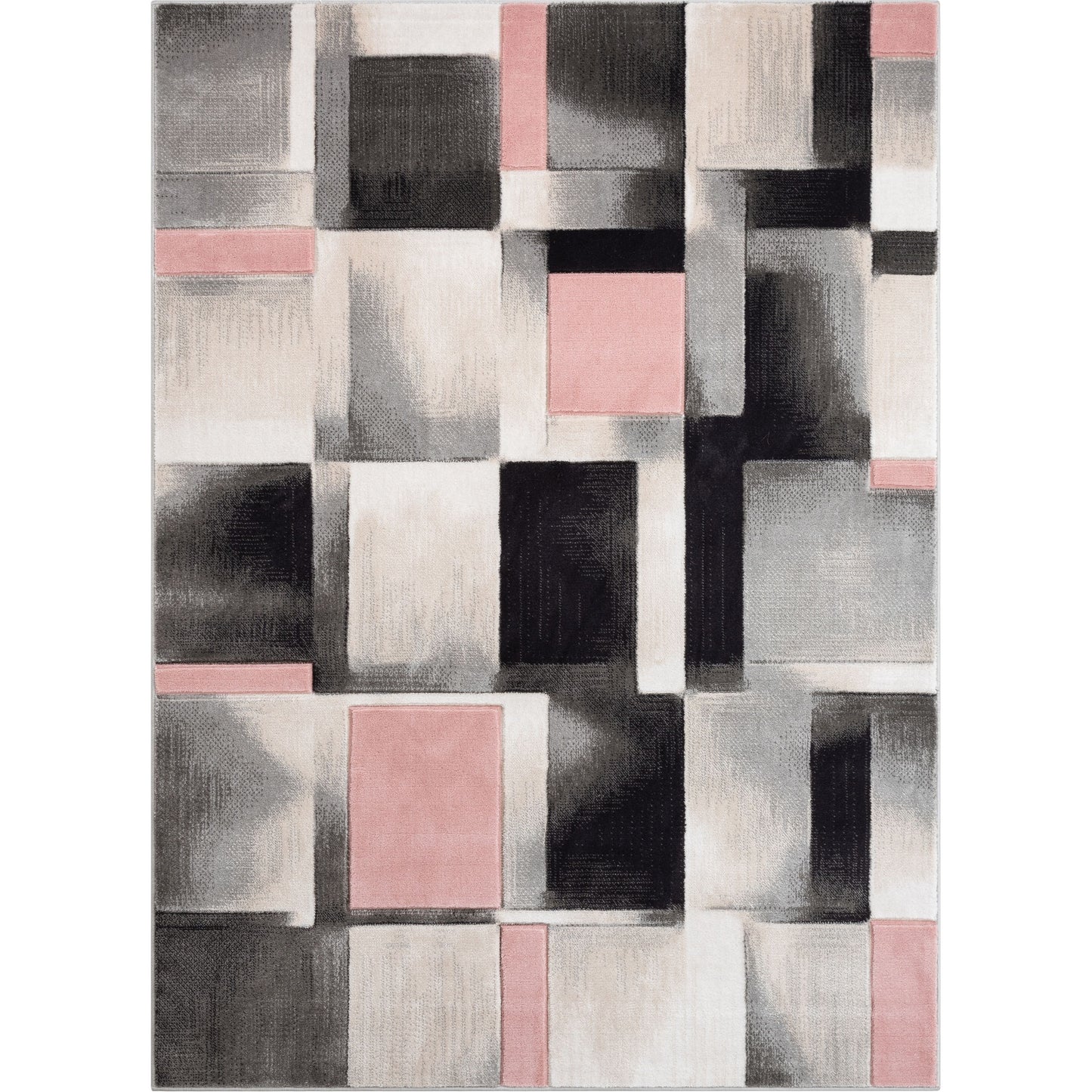 Louisa Blush Pink Modern Geometric Boxes 3D Textured Rug GV-77