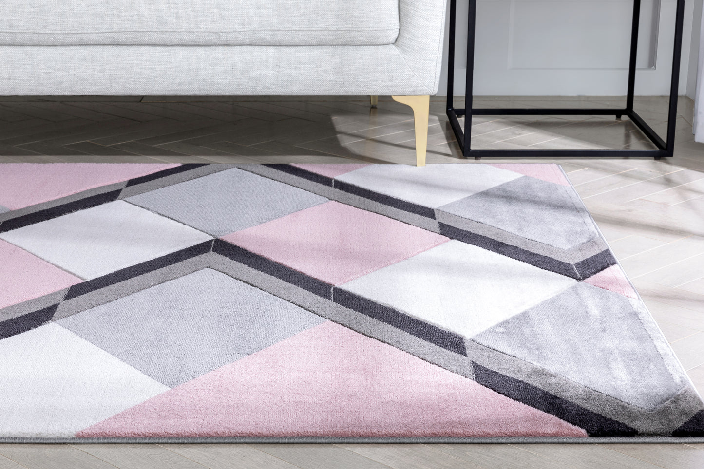 Nora Blush Pink Modern Geometric Stripes 3D Textured Rug GV-87